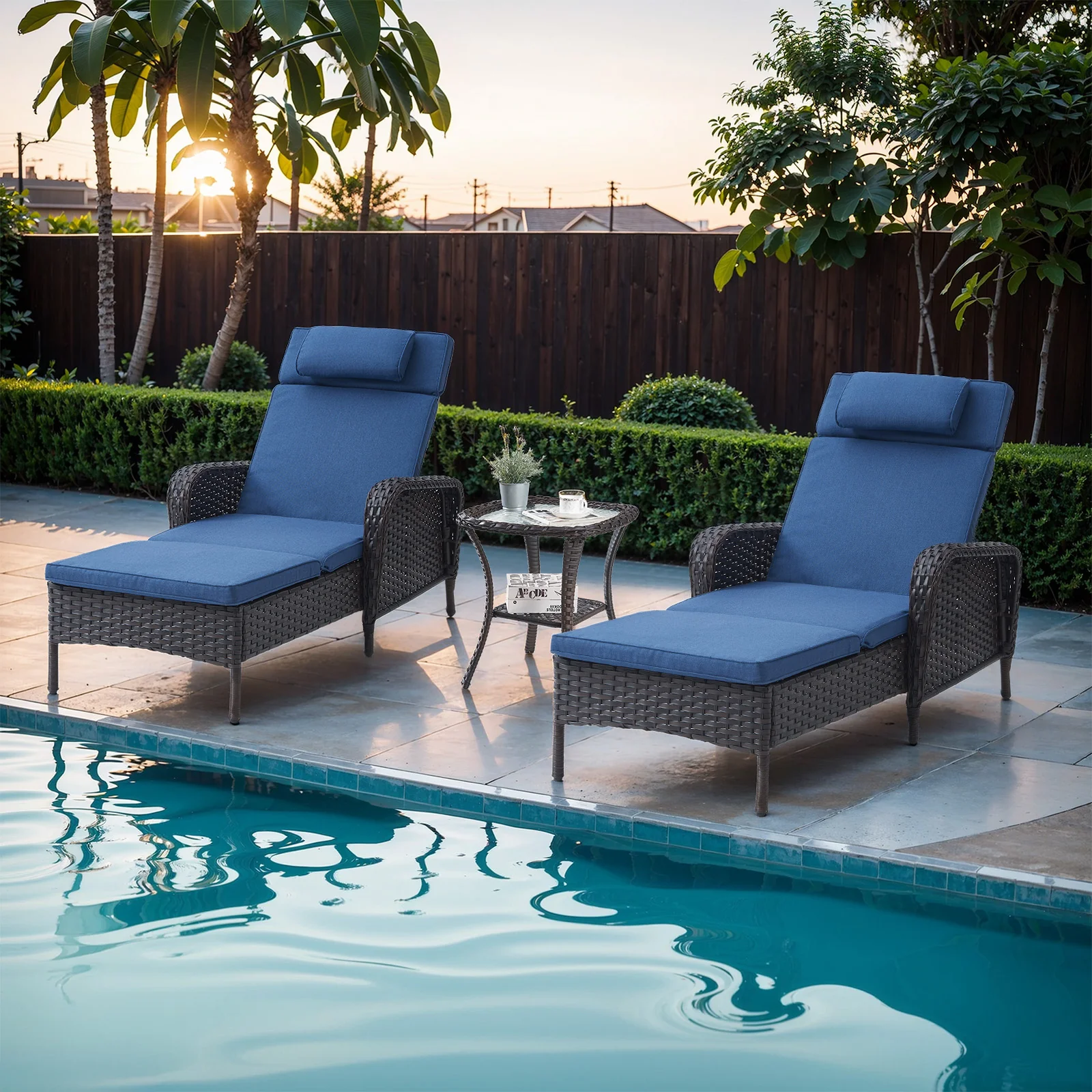 Ensemble de chaises longues en osier de 3 pièces avec dossier ajustable — Mobilier de patio et d'extérieur