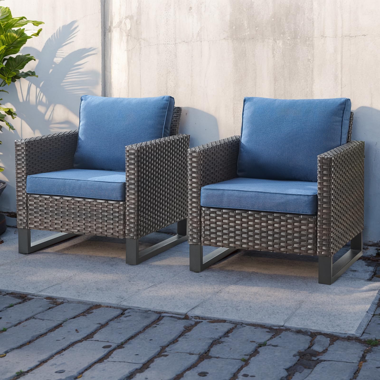Chaises de Salle à Manger en Rotin d'Extérieur - Série GRS - Brun/Bleu — Mobilier de patio et d'extérieur
