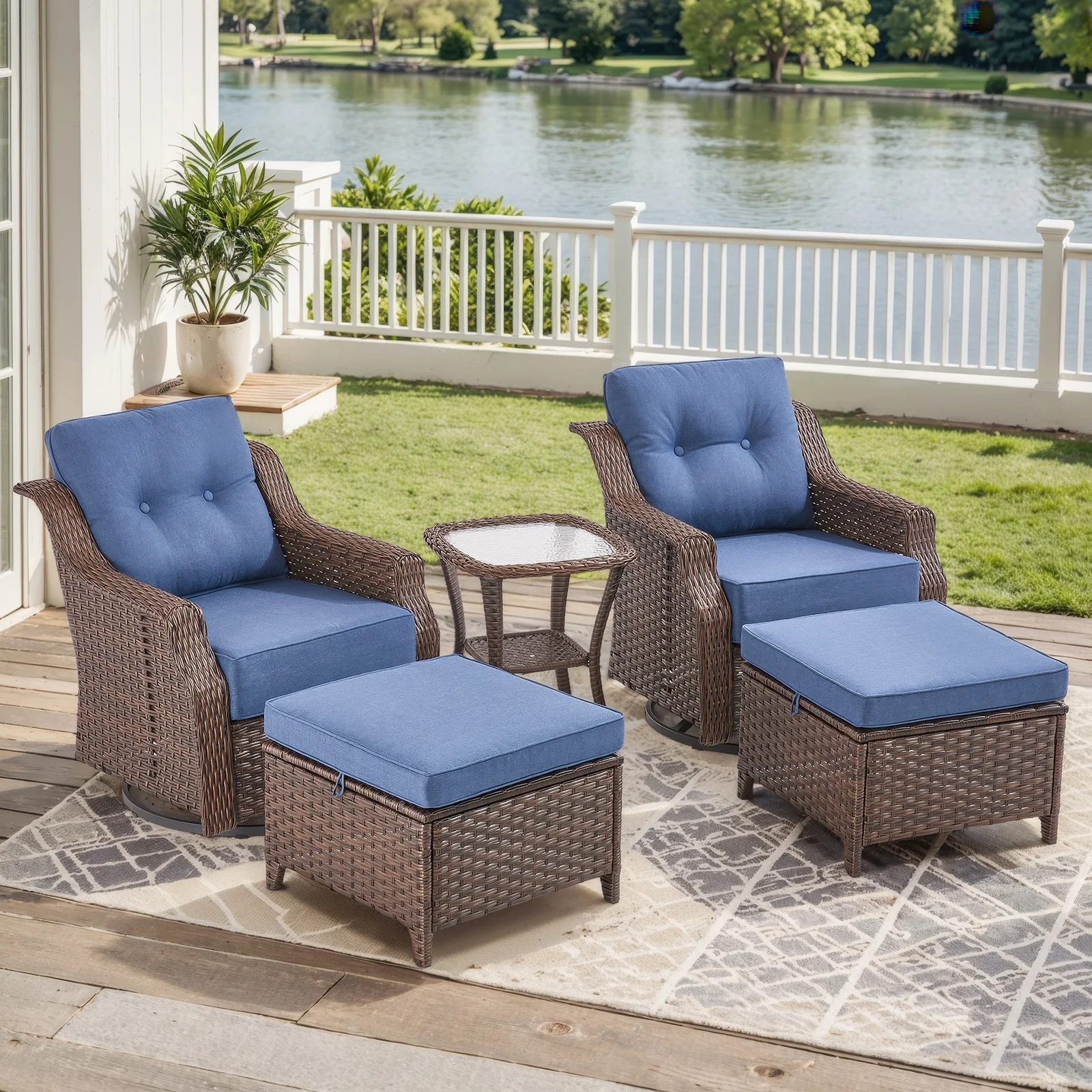 Ensemble de Chaises à Bascule en Osier Belord Ovolo 5 Pièces pour Extérieur — Mobilier de patio et d'extérieur