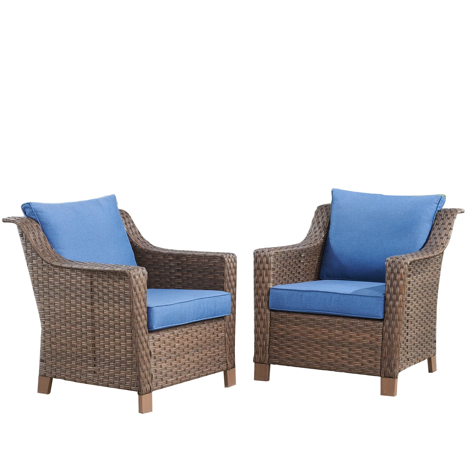 Outdoor Patio Chair Set with Cushions, DAR Series - Brown Wicker / Blue Cushion