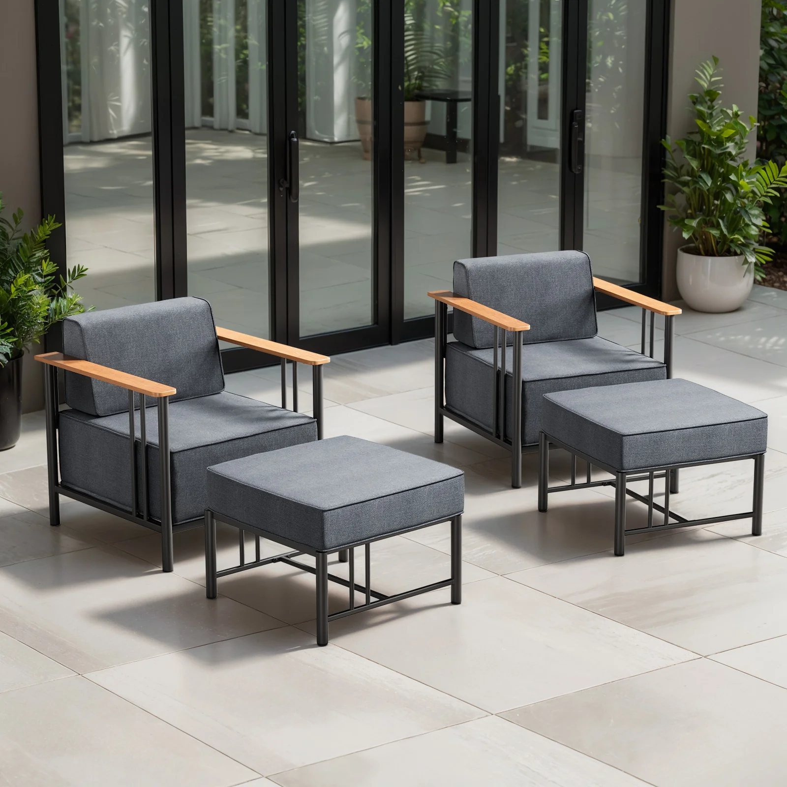 Ensemble de Patio BINGLI 4 Pièces de Belord avec 2 Chaises et 2 Ottomans — Mobilier de patio et d'extérieur