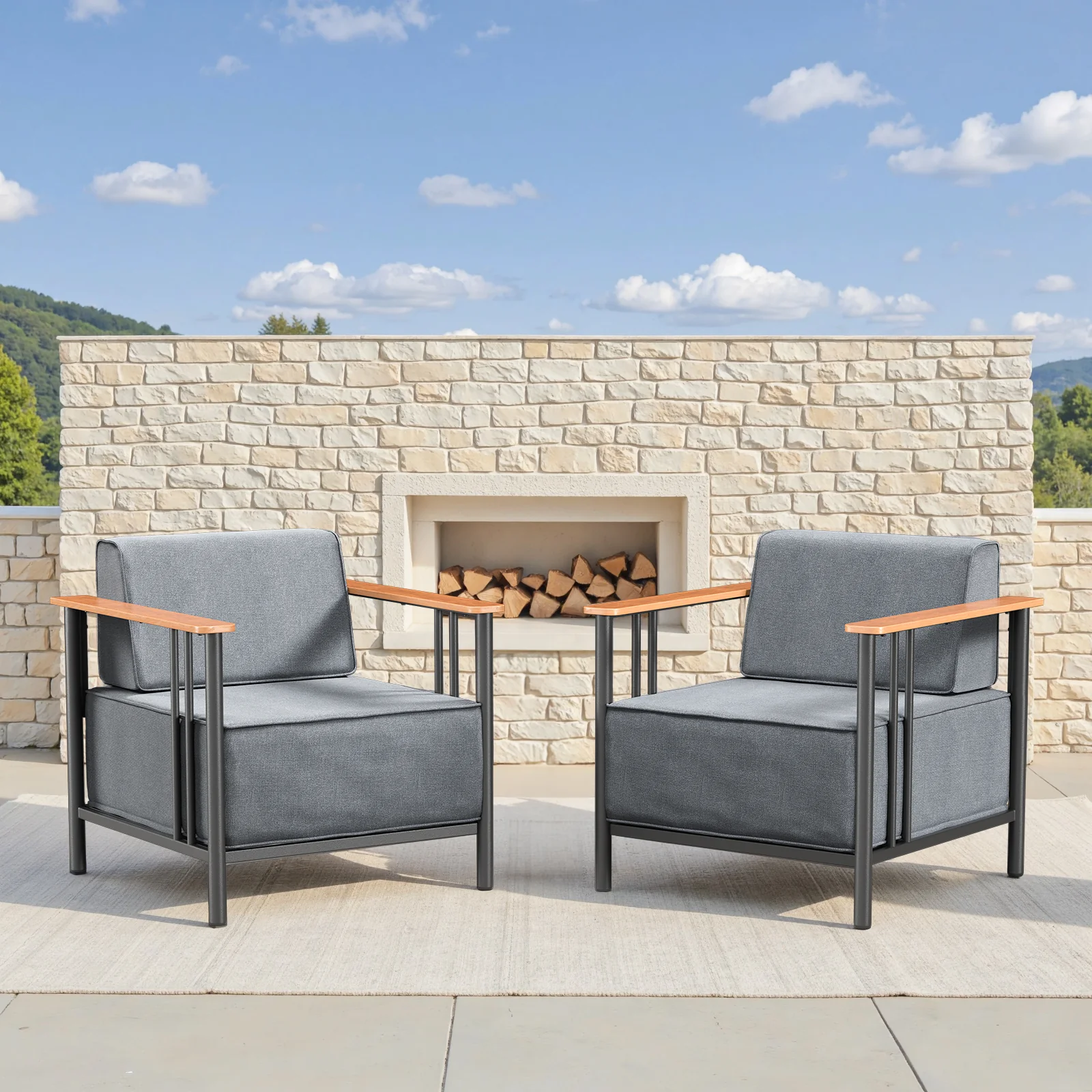 Chaises de Patio Extérieures avec Coussins de 10 Pouces, Série Bingli - Noir — Mobilier de patio et d'extérieur