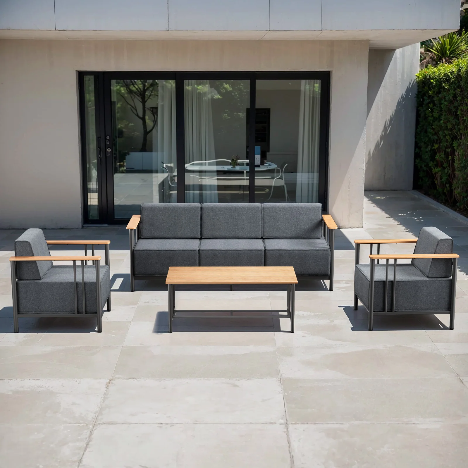 4-Piece Patio Set – Sofa, 2 Chairs & Coffee Table, Bingli Series - Black — Patio & Outdoor Furniture