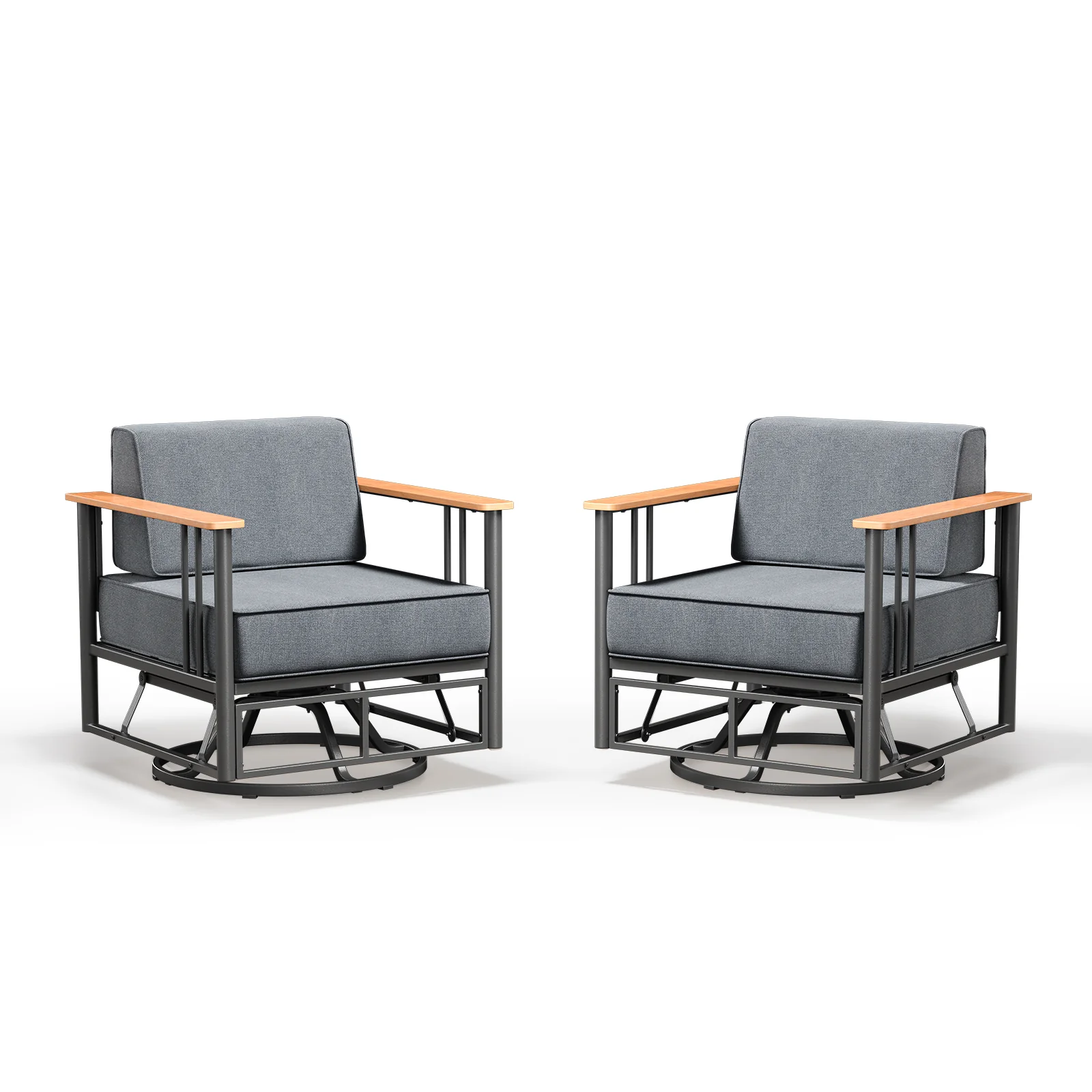 Ensemble de 2 chaises berçantes pivotantes Belord BINGLI avec coussins de 6 — Mobilier de patio et d'extérieur