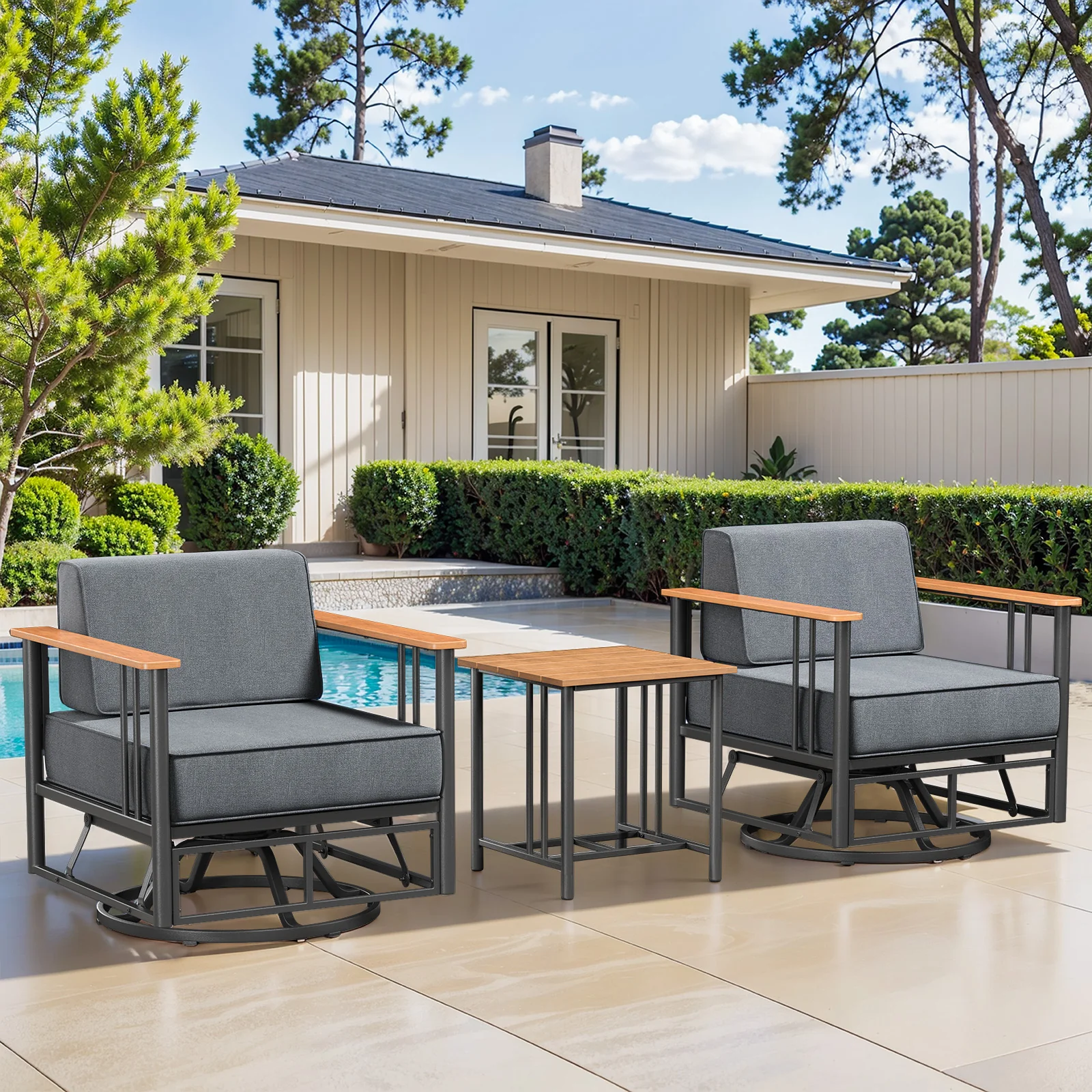 Ensemble de Salon Extérieur BINGLI de 3 Pièces avec Chaises Pivotantes — Mobilier de patio et d'extérieur