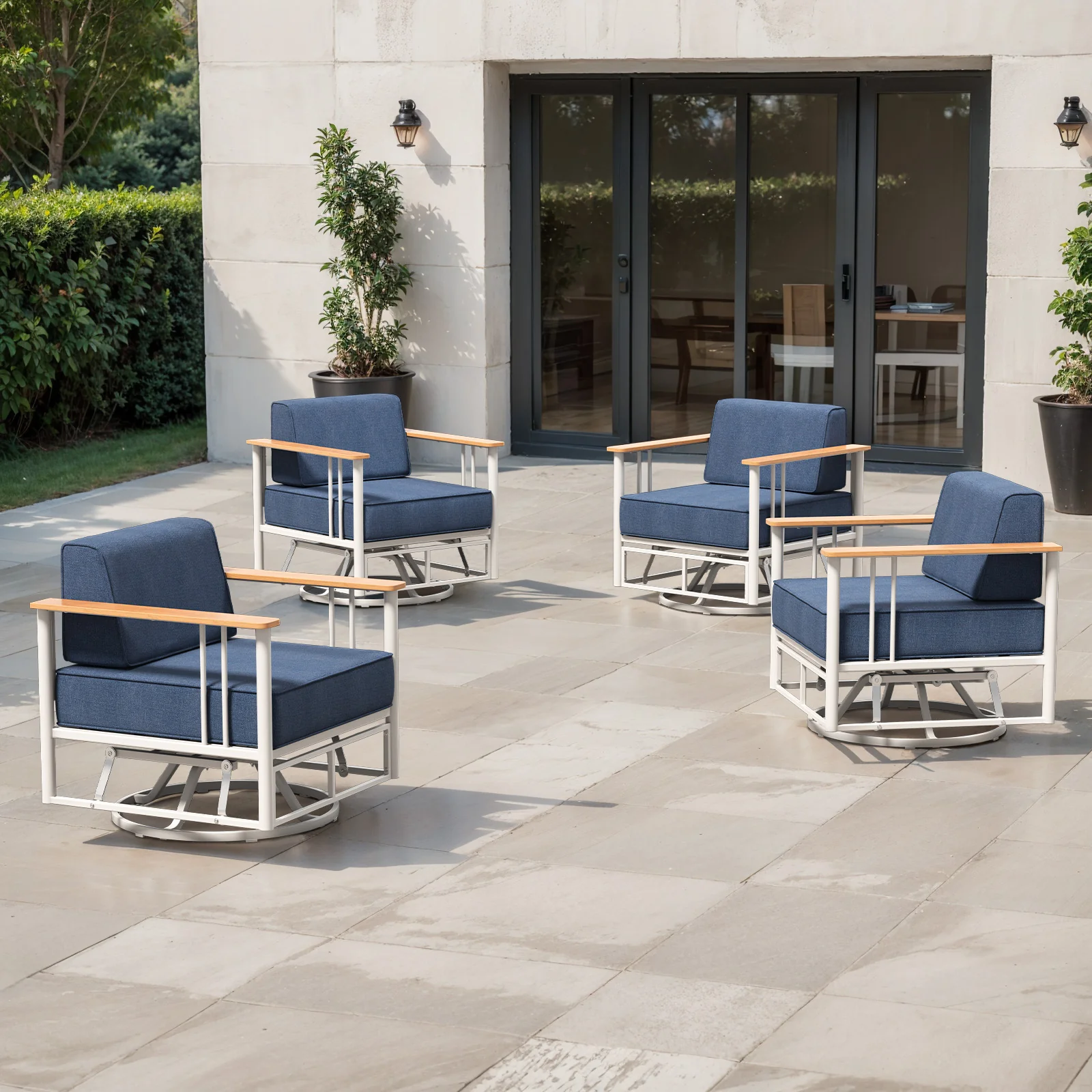 Ensemble de Chaises Pivotantes de Patio Belord en 4 Pièces avec Coussins de 6 — Mobilier de patio et d'extérieur