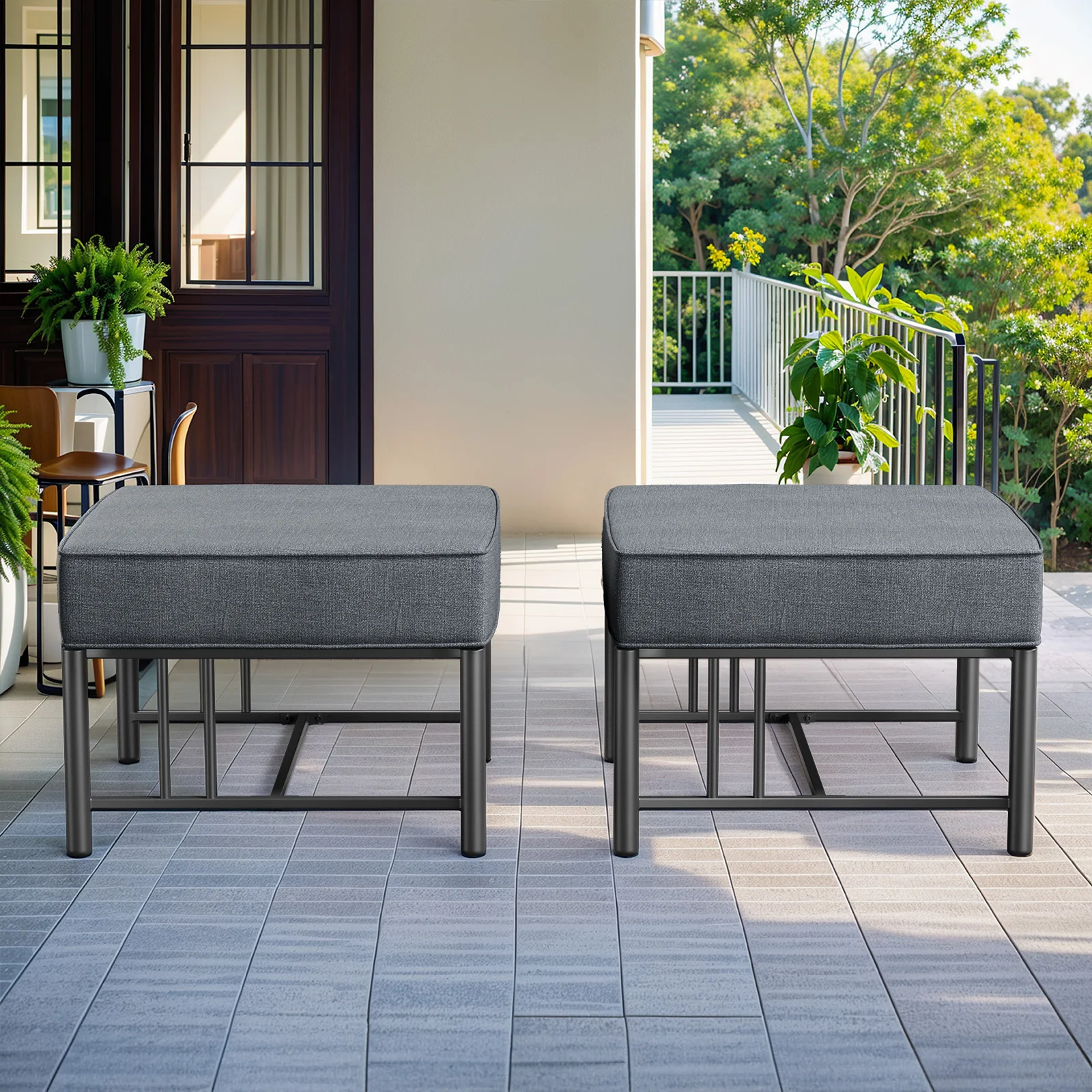 Ensemble d'Ottomans Extérieurs Belord BINGLI de 2 avec Coussin de 5 — Mobilier de patio et d'extérieur