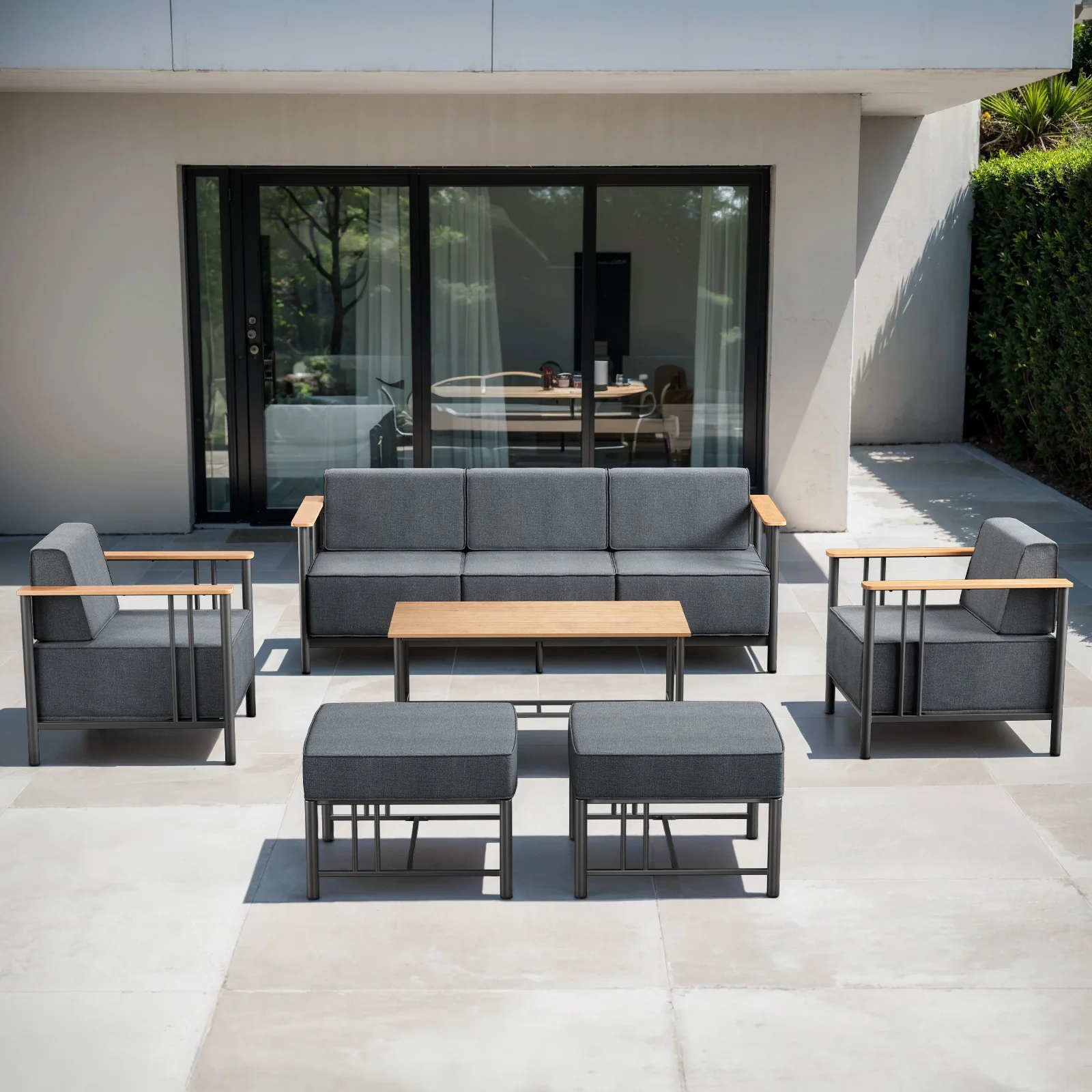 6-Piece Patio Set – Sofa, Swivel Chairs & Ottomans, Bingli Series - Black — Patio & Outdoor Furniture