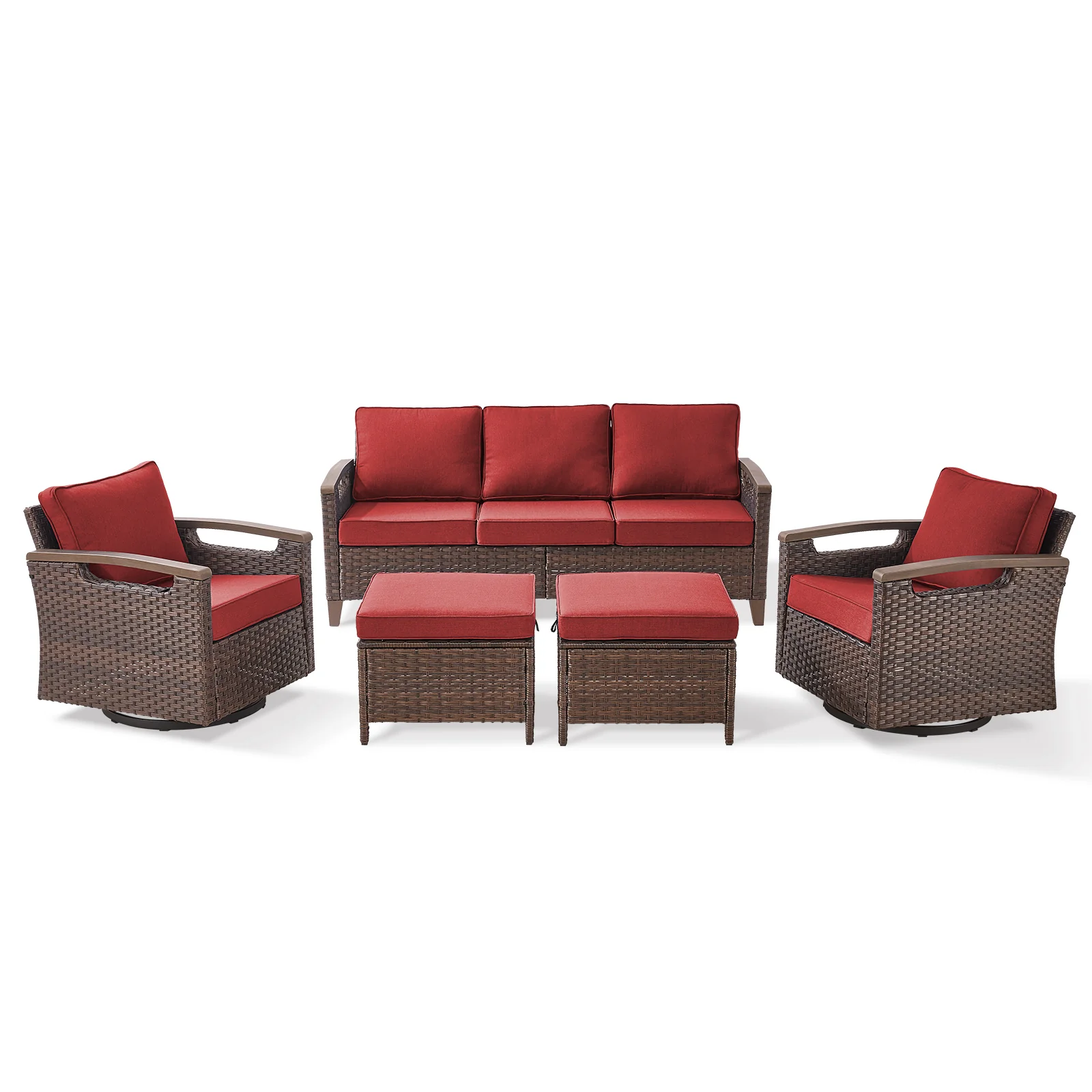 Ensemble de Salon de Patio 5 Pièces avec Chaises Pivotantes et Ottomans - Série BBR — Mobilier de patio et d'extérieur