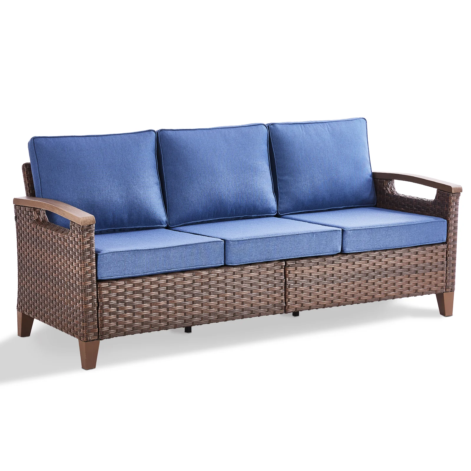 Sofa en Osier d'Extérieur BBR avec Coussins Olefin - Brun/Bleu — Mobilier de patio et d'extérieur