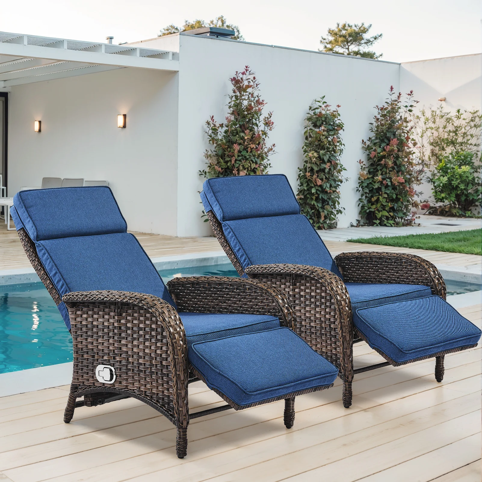 Belord Ensemble de 2 Chaises Longues Réglables pour Patio - Osier Brun — Mobilier de patio et d'extérieur