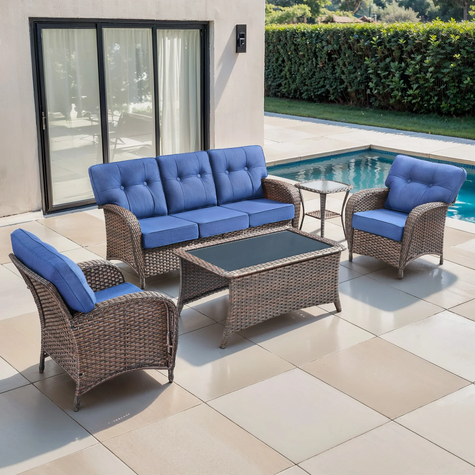 Ensemble de meubles de patio T-Back 5 pièces avec sofa et table — Mobilier de patio et d'extérieur