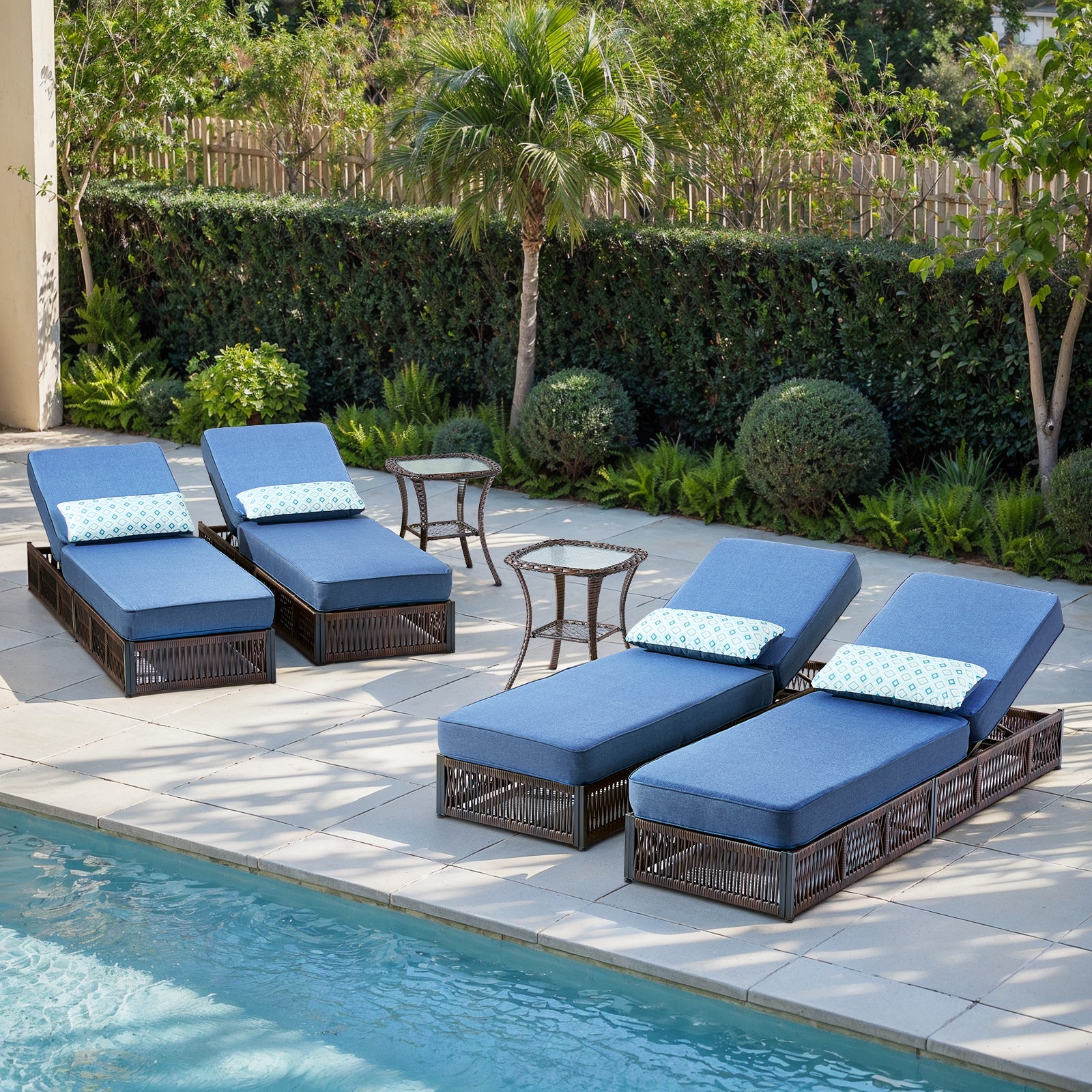 Ensemble de chaises longues en osier de 6 pièces avec 4 chaises et 2 tables — Mobilier de patio et d'extérieur