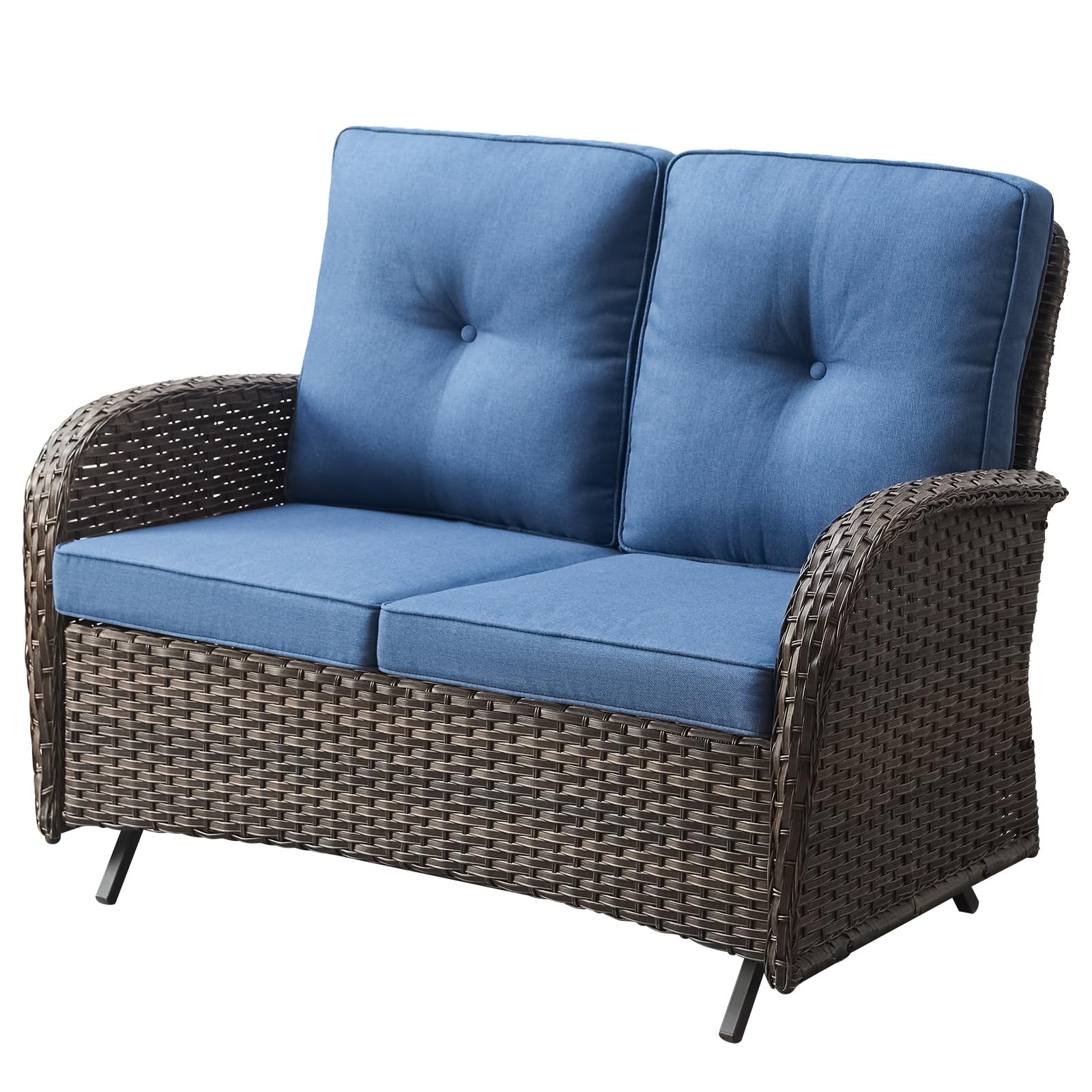 Belord Balancelle de Jardin en Osier - Osier Brun / Coussin Bleu — Mobilier de patio et d'extérieur