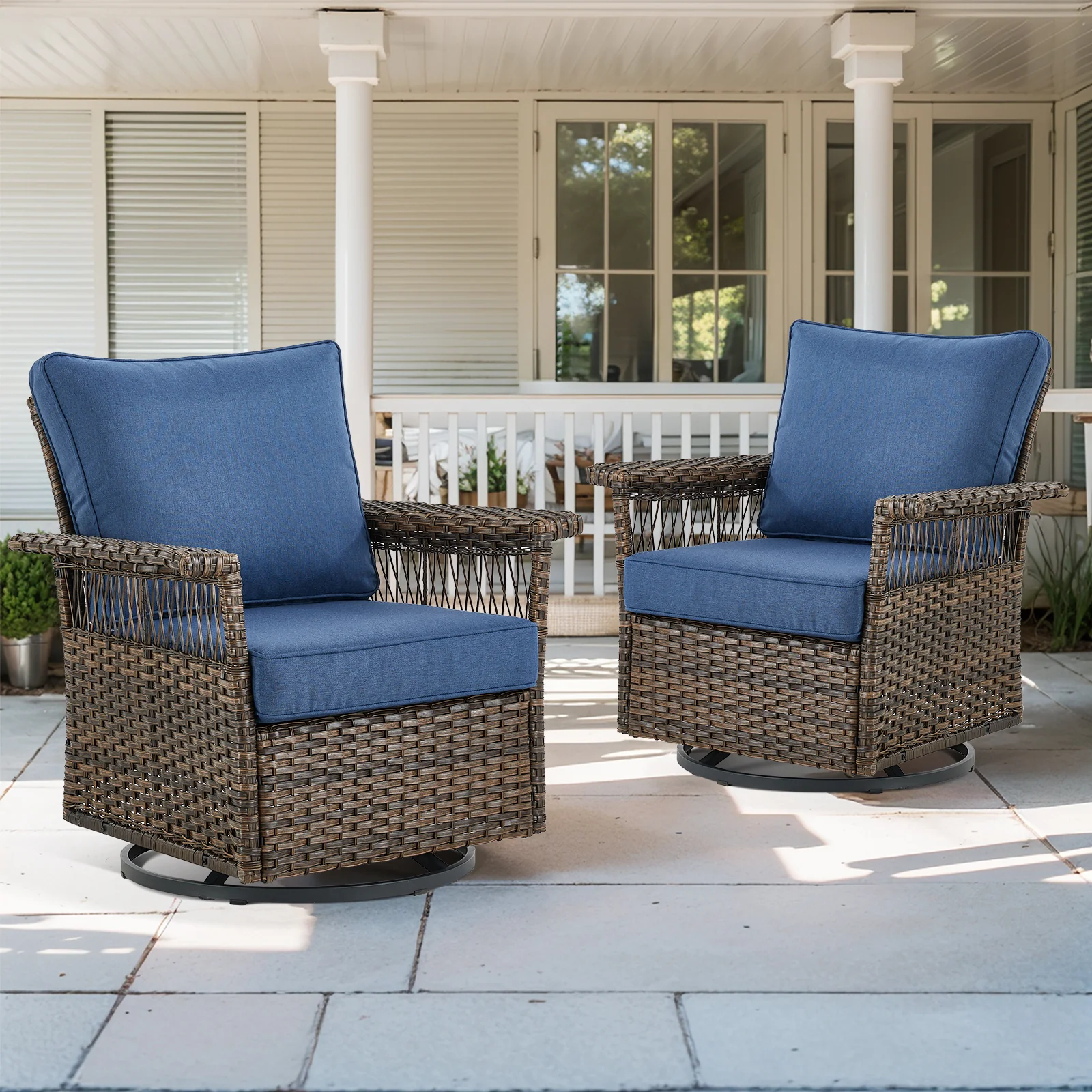 Chaise Berçante Rotative en Osier Extérieur Belord SS Series - Osier Brun — Mobilier de patio et d'extérieur