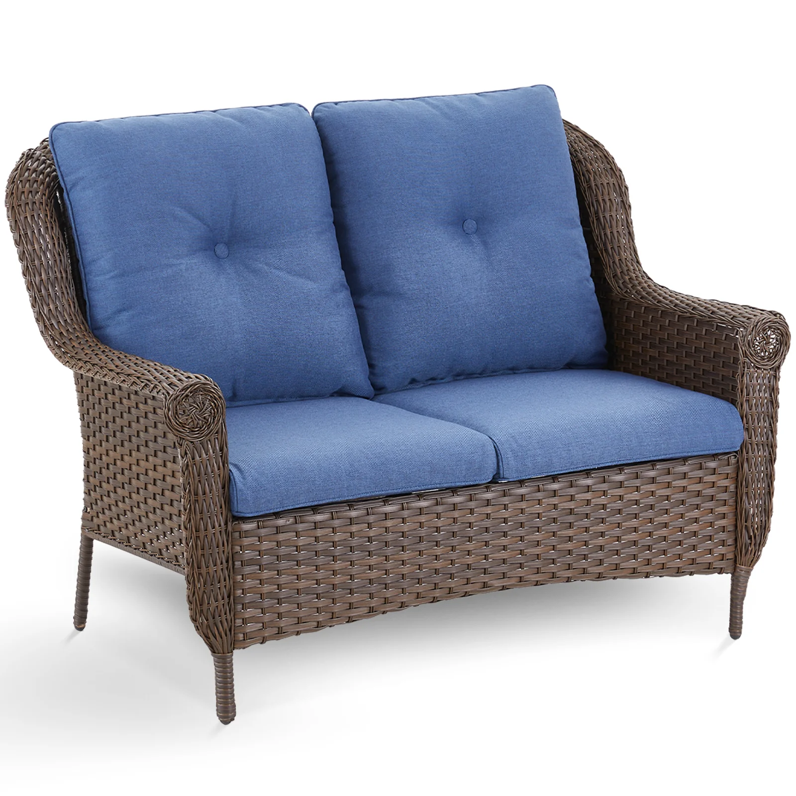 Belord Loveseat Extérieur Série FL - Osier Brun avec Coussin Bleu — Mobilier de patio et d'extérieur