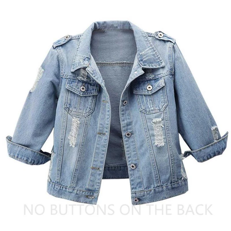 Women’s 3/4 Sleeve Distressed Cropped Denim Jacket