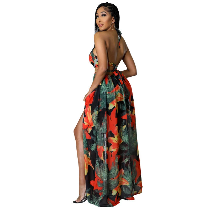 Robe Maxi Femme à Imprimé Floral avec Déco en Chaîne — Robes pour femmes