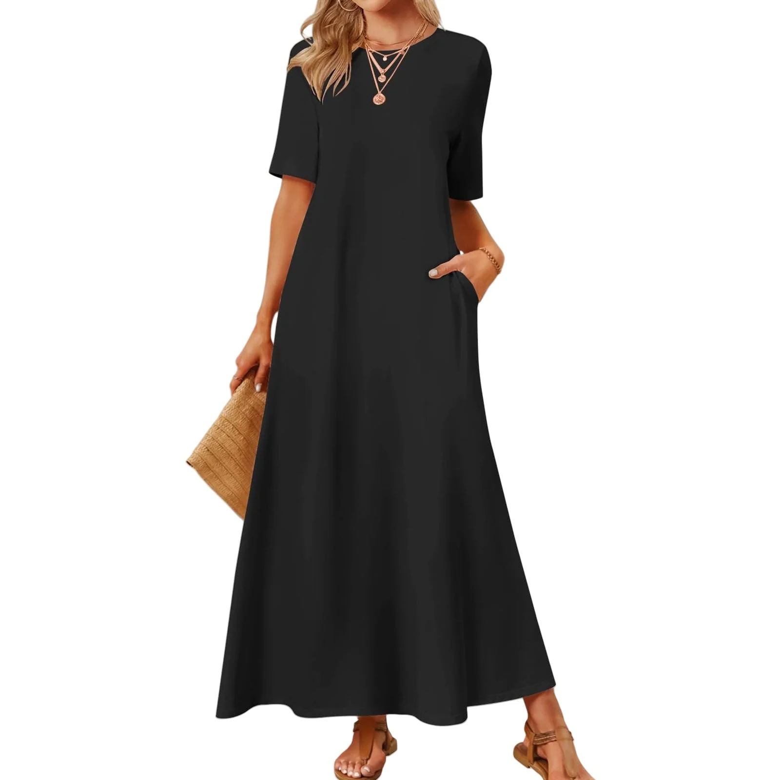 aofmzn Women's 2025 Casual Maxi Dress Short Sleeve Crewneck — Womens Dresses