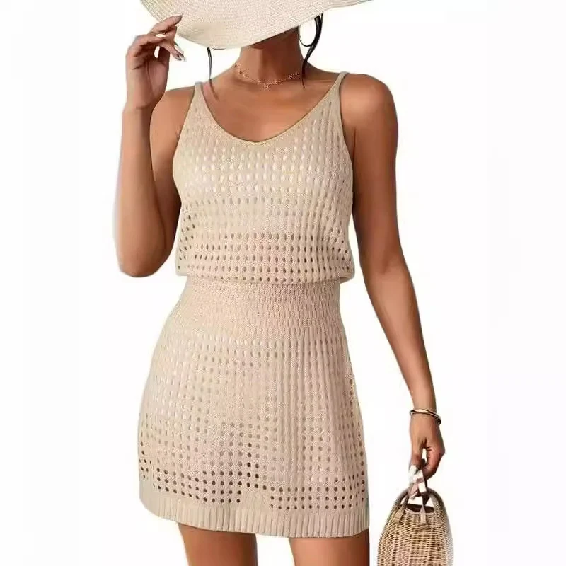 Summer Crochet Hollow Out Knit Beach Cover Up for Women 2025