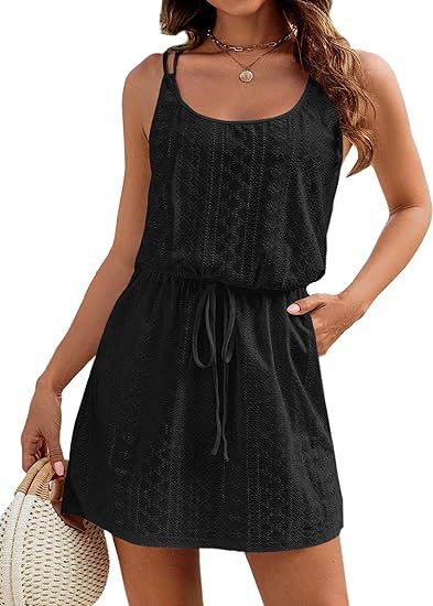 Explore More Collection Summer Tank Dress Eyelet Scoop Neck Sleeveless — Womens Dresses