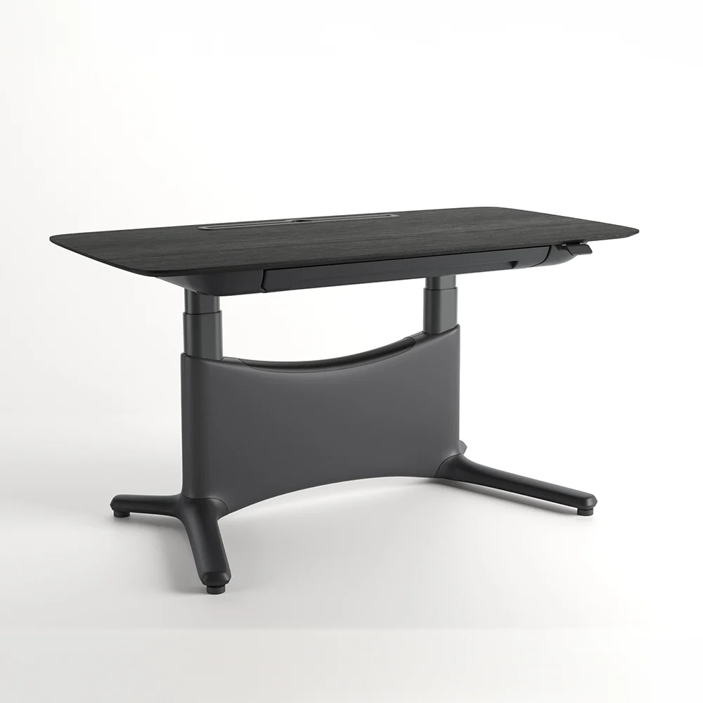 Bureau électrique tout-en-un à hauteur réglable Colamy LumiDesk - 55,1"x 28,0" / Chêne noir-noir / Placage — Bureaux assis-debout