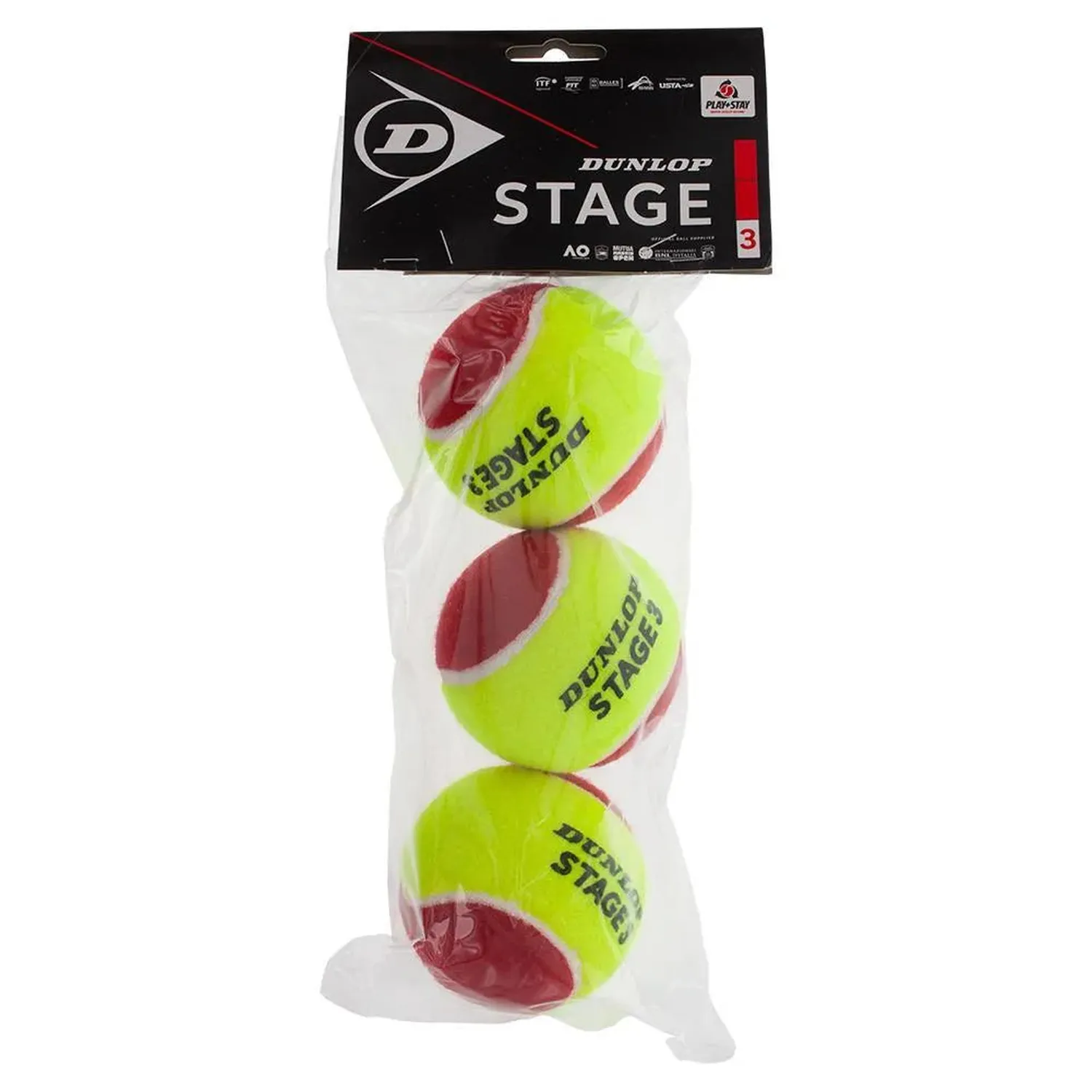 Sac de 3 balles rouges Dunlop Stage 3 pour courts de 36 pieds — Balles de tennis et pickleball
