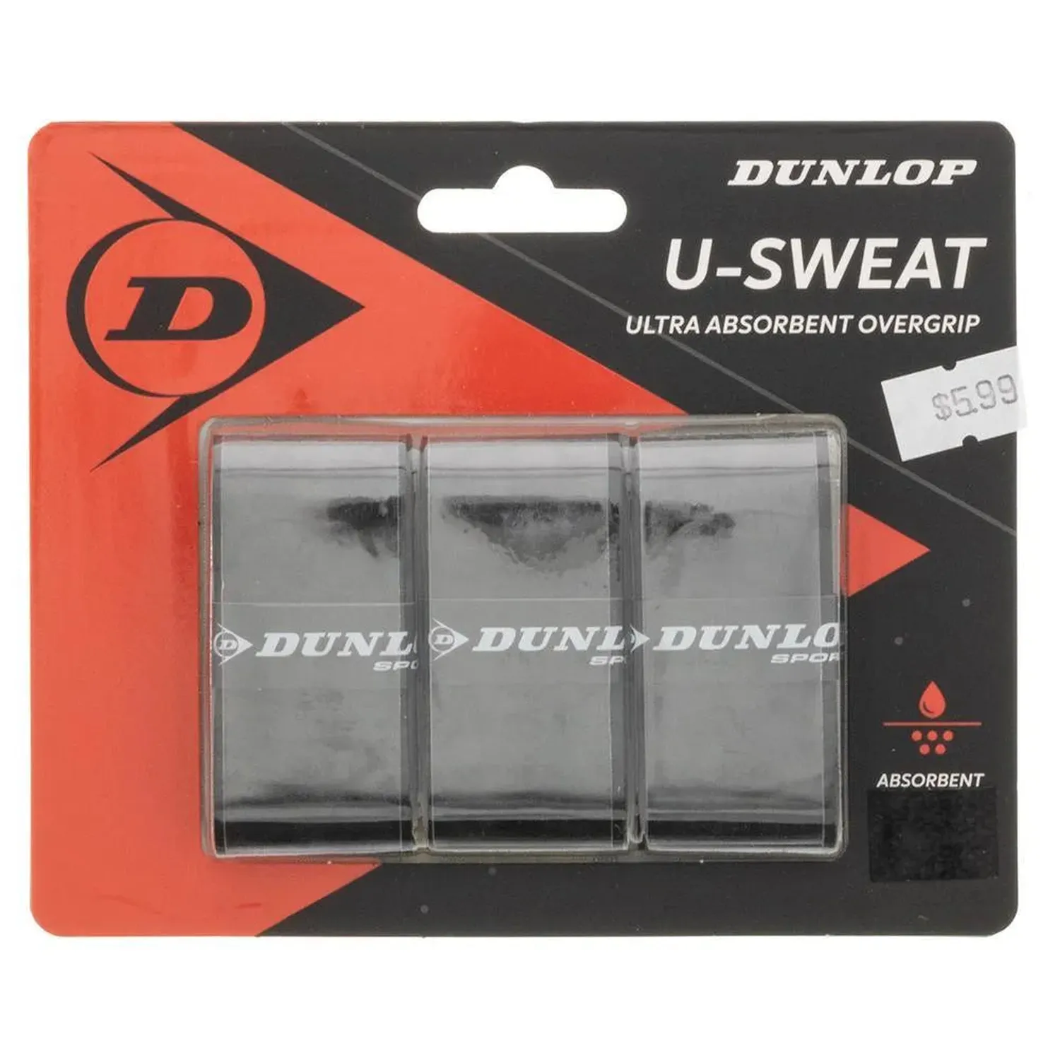 Dunlop U Sweat 3 Paquet de Surgrip de Tennis - Noir