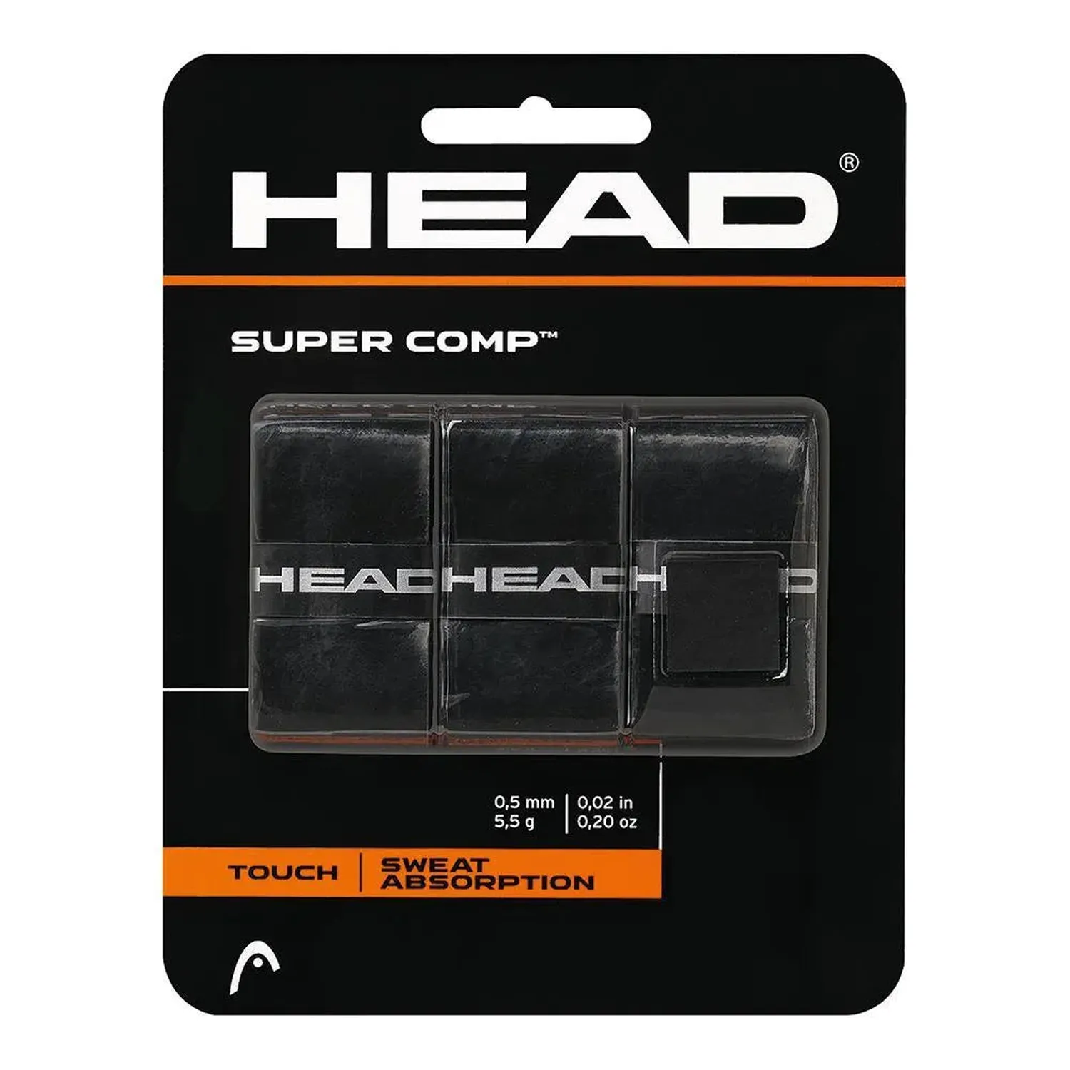 Head Super Comp Overgrip Black - Pack of 3 — Tennis Racket