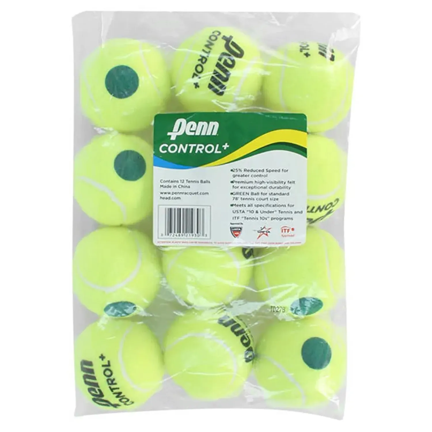 PENN Control Plus 12 Ball Polybag pour Tennis — Balles de tennis et pickleball