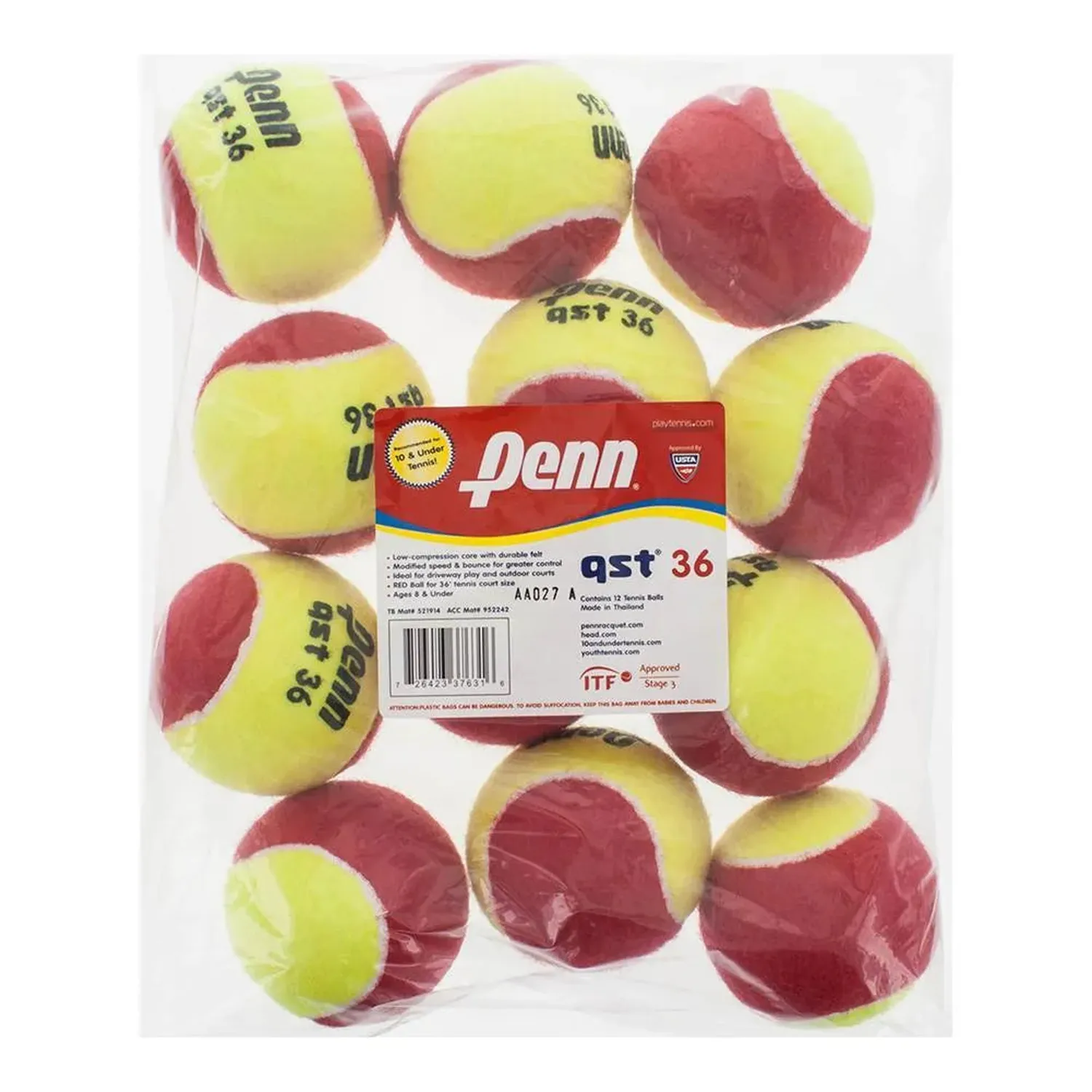 Balle de tennis en feutre Penn Quickstart 36, sac de 12 — Balles de tennis et pickleball