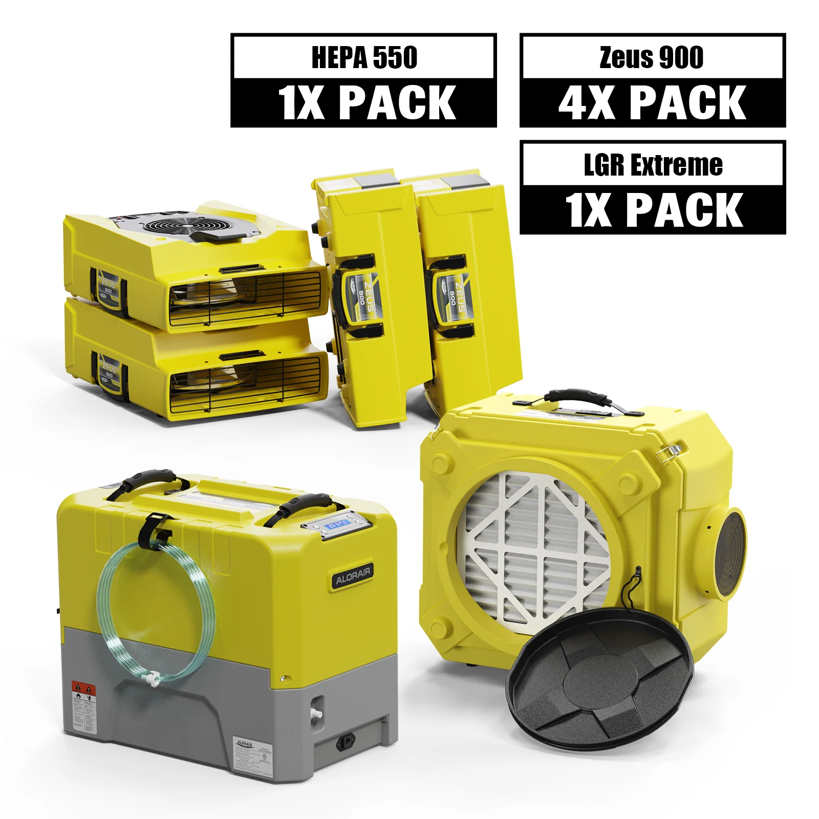 Pack combiné d'humidificateur Thedryair avec déshumidificateur Storm LGR Extreme et déménageurs d'air Zeus 900 — Humidificateurs