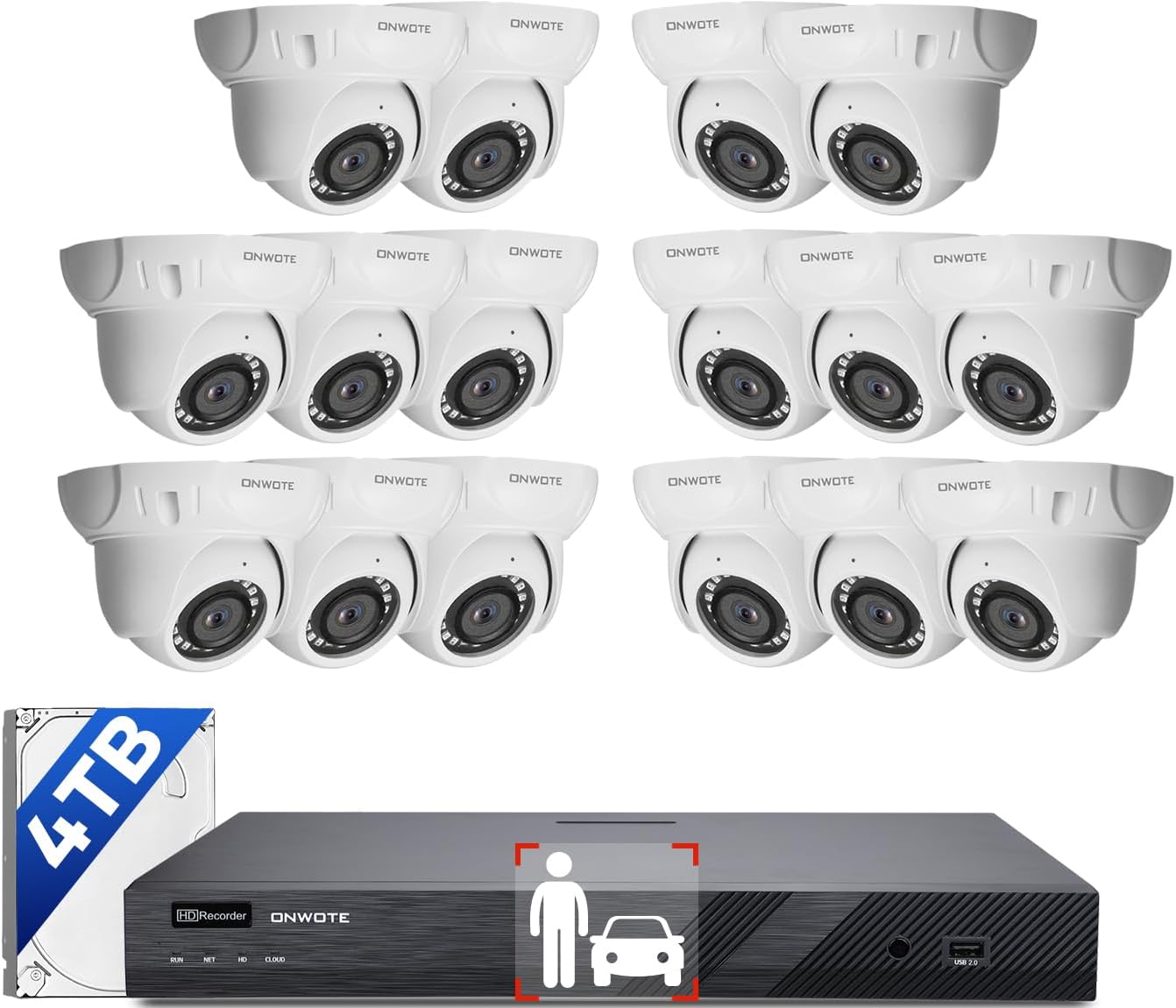 ONWOTE 4K 16CH PoE Système 4TB NVR 16×5MP Dôme — Caméra de sécurité