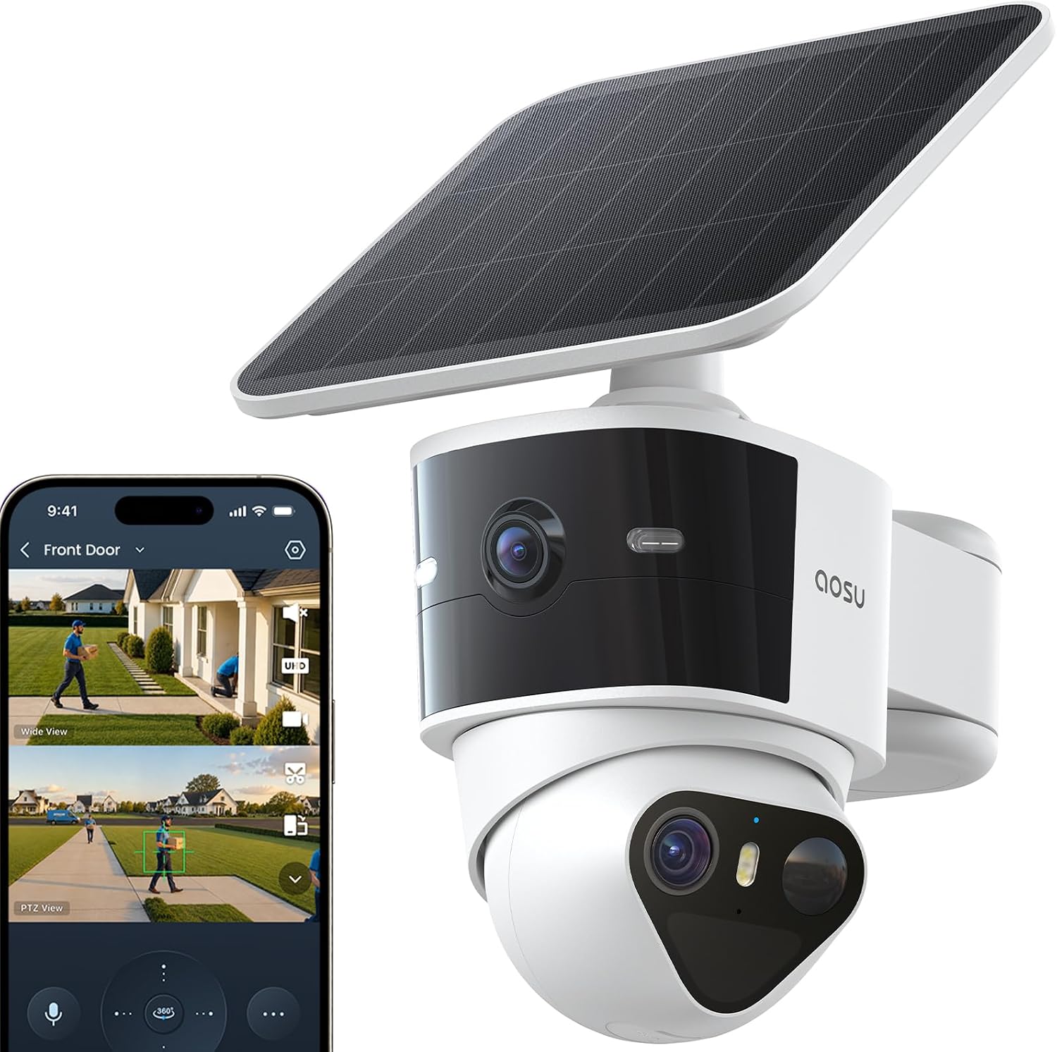 Caméra de sécurité solaire AOSU double objectif 3K — Caméra de sécurité