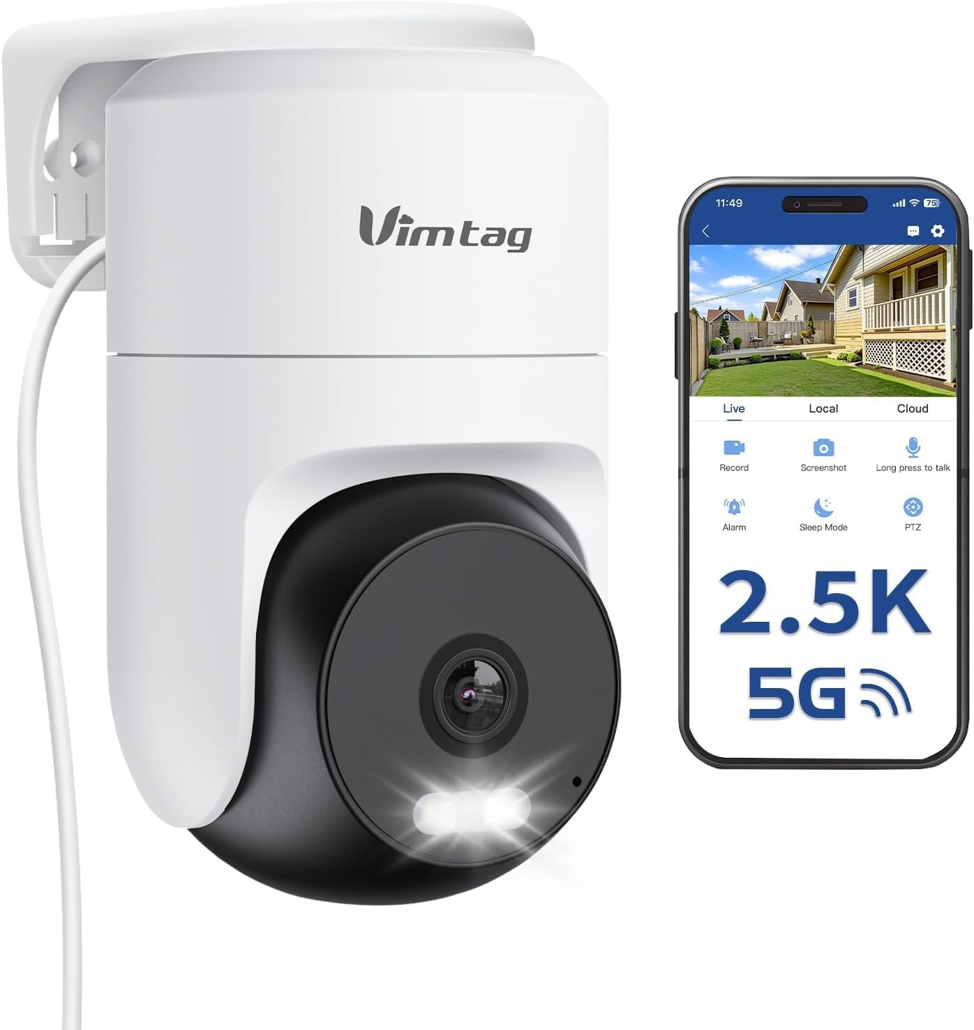 Caméra de sécurité extérieure VIMTAG 2.5K 4MP panoramique/inclinable — Caméra de sécurité