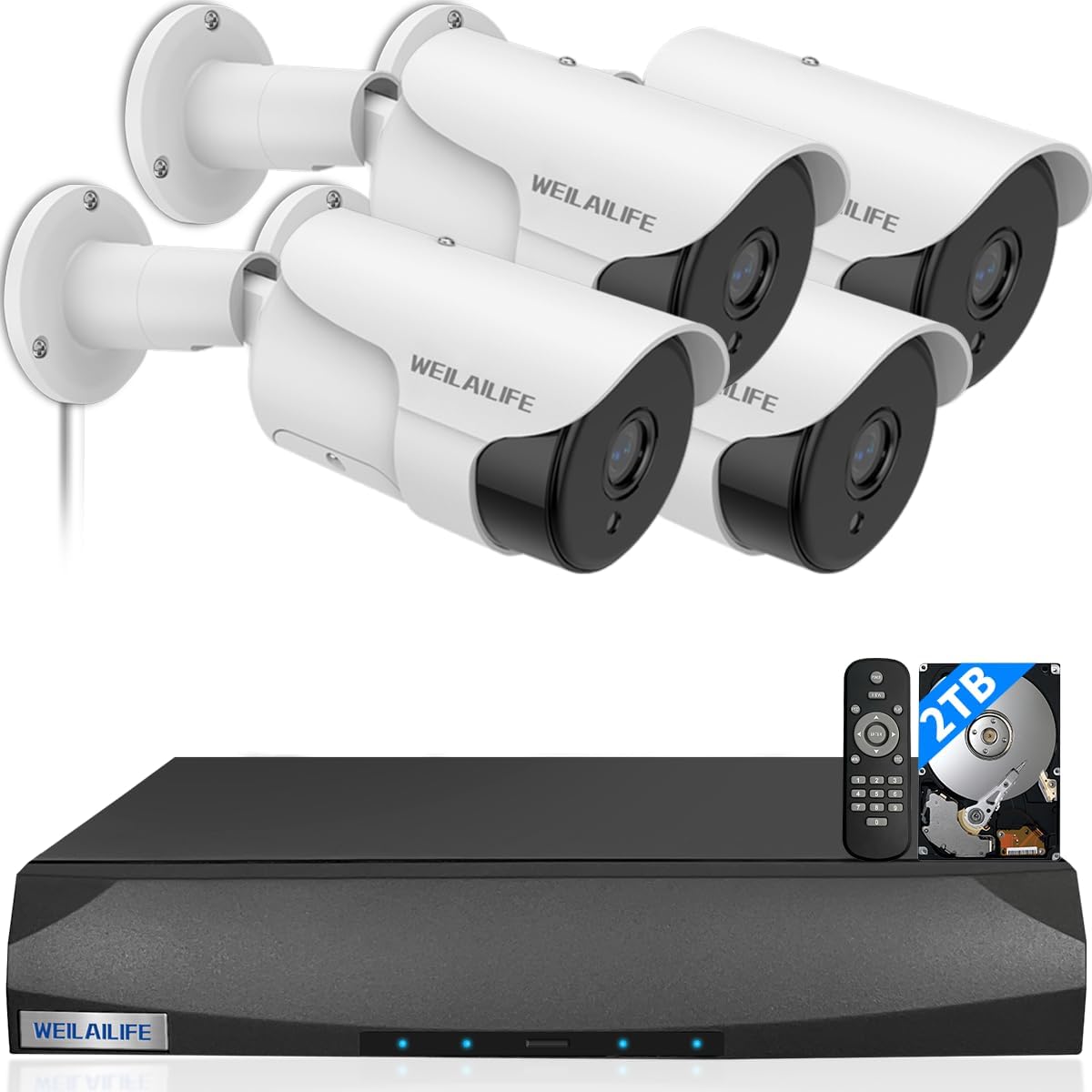 Système caméra de sécurité filaire, vision nocturne 90ft, kit DVR POE — Caméra de sécurité