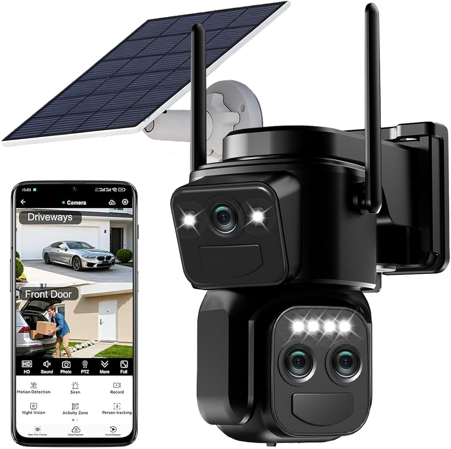 Triple Lens Solar Security Camera 360° PTZ 6MP — Security Camera
