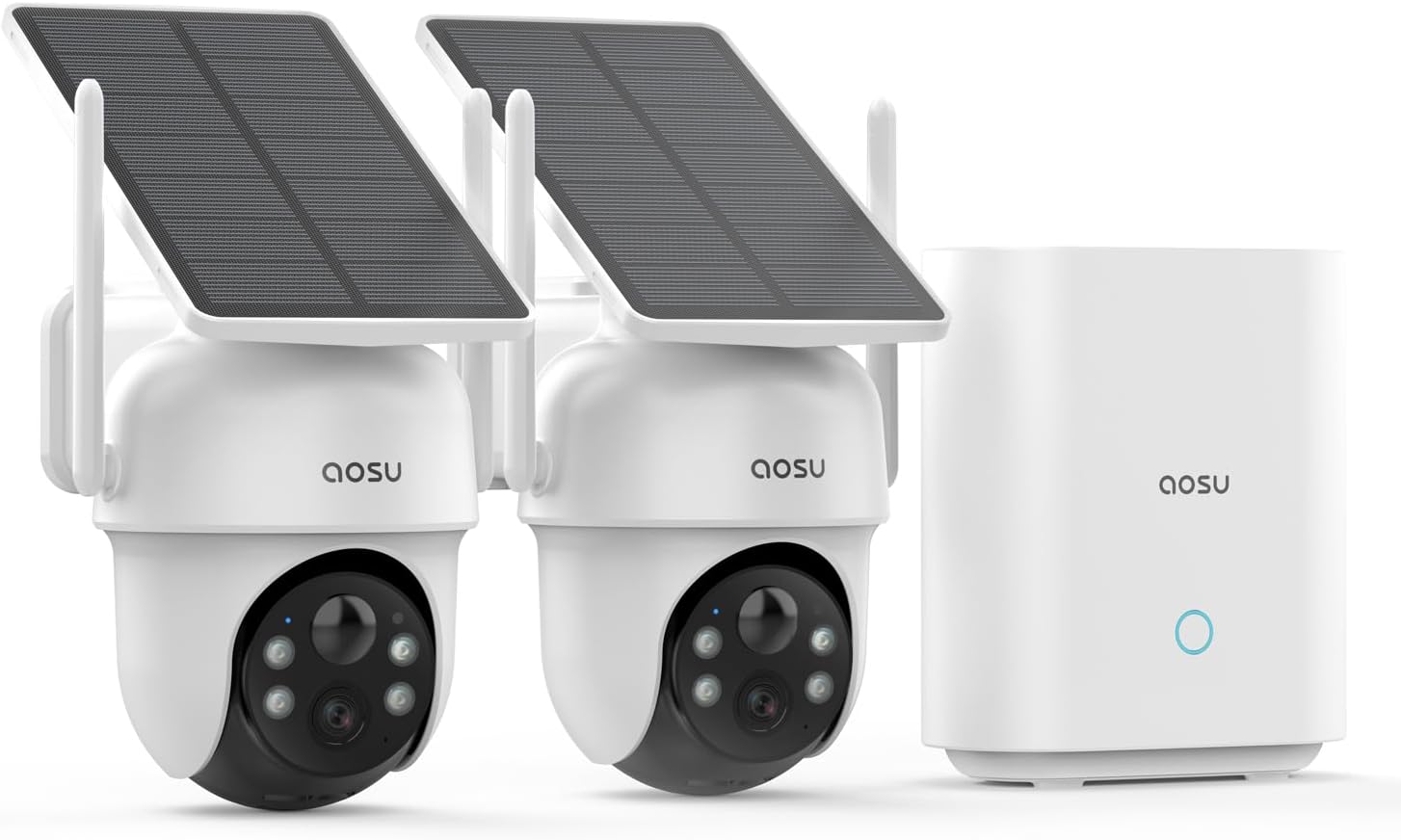 Caméra de sécurité extérieure AOSU sans fil, kit 2 caméras, alimentée par énergie solaire — Caméra de sécurité