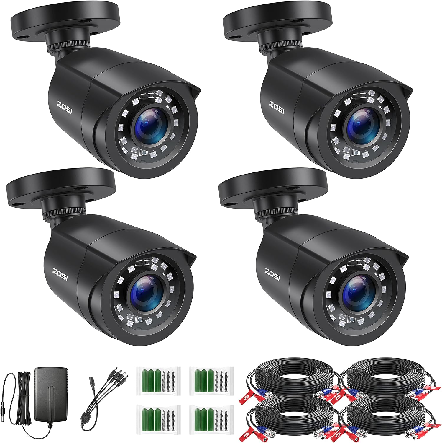 ZOSI 1080P 4 Pack HD TVI Security Cameras, 80ft Night Vision — Security Camera