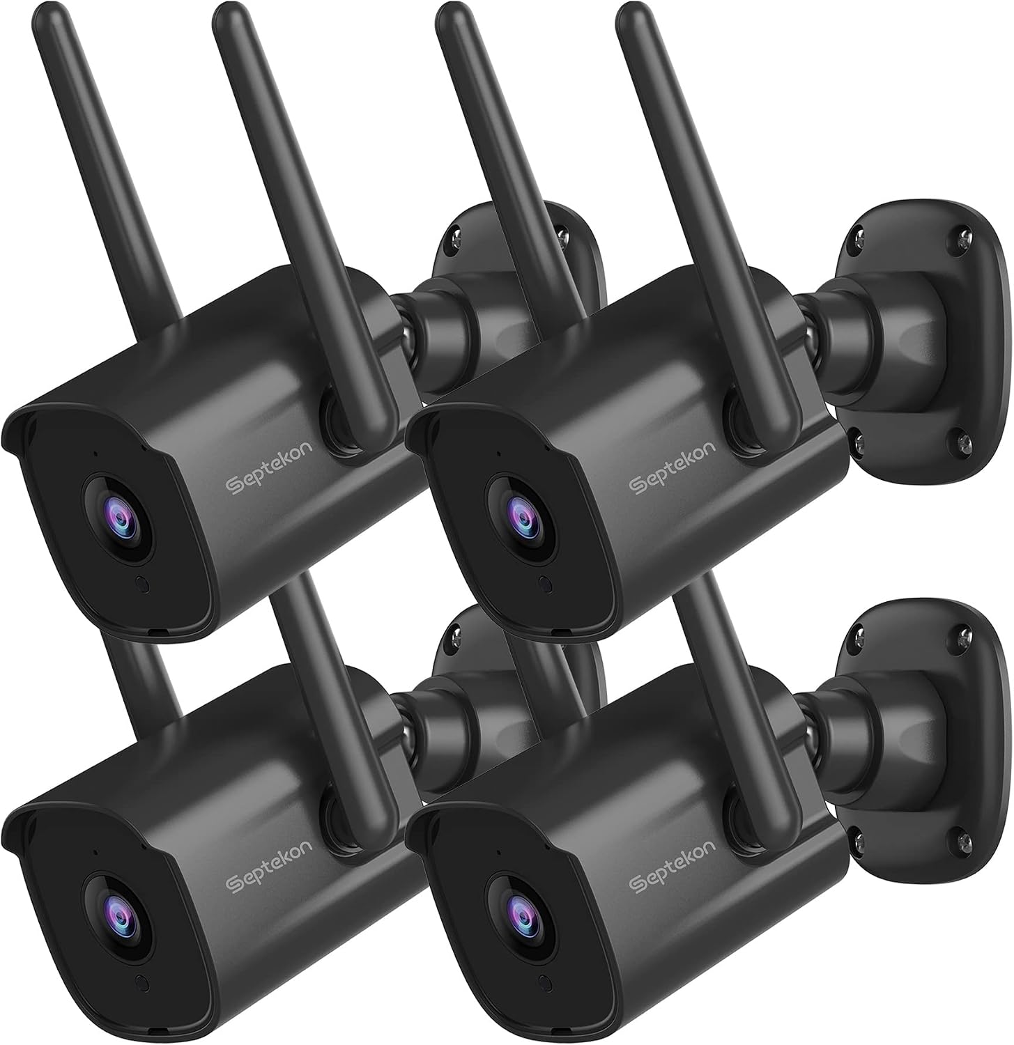 Septekon 4-Pack Caméra de Sécurité 2K avec Vision Nocturne — Caméra de sécurité