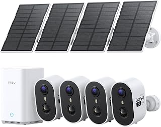 Système de caméras AOSU sans fil extérieur, alimenté par énergie solaire, 4 caméras