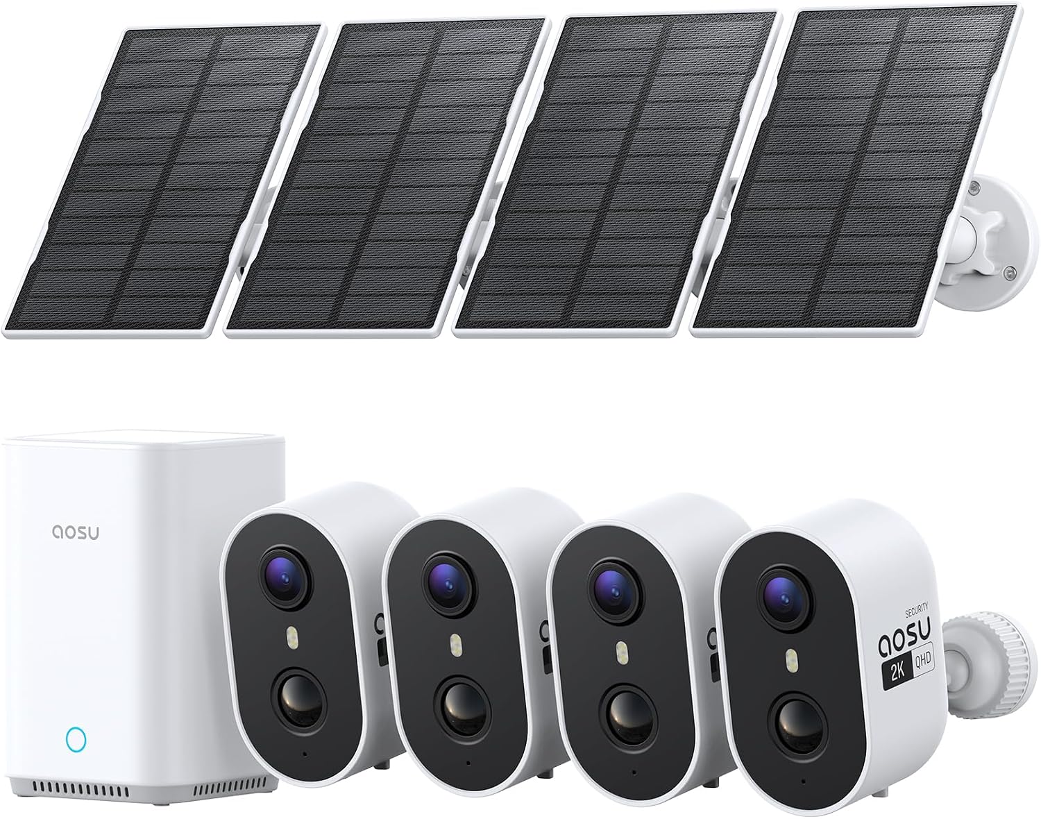 Système de caméras AOSU sans fil extérieur, alimenté par énergie solaire, 4 caméras — Caméra de sécurité