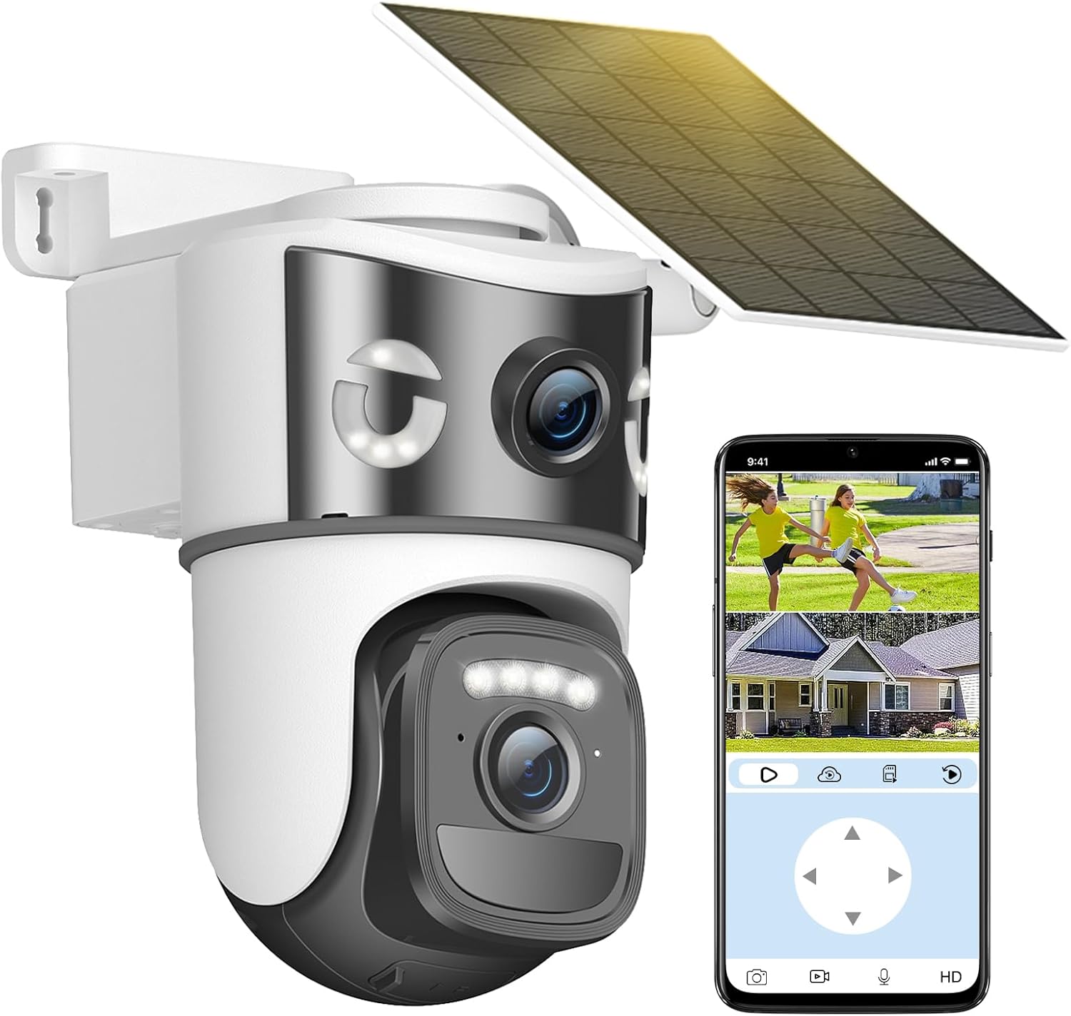 Caméra de sécurité solaire 4K double objectif – PTZ 360° WiFi — Caméra de sécurité