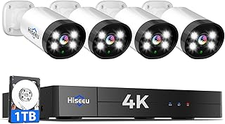 Système Hiseeu de Caméra de Surveillance 4K Filaire 4 Canaux Audio