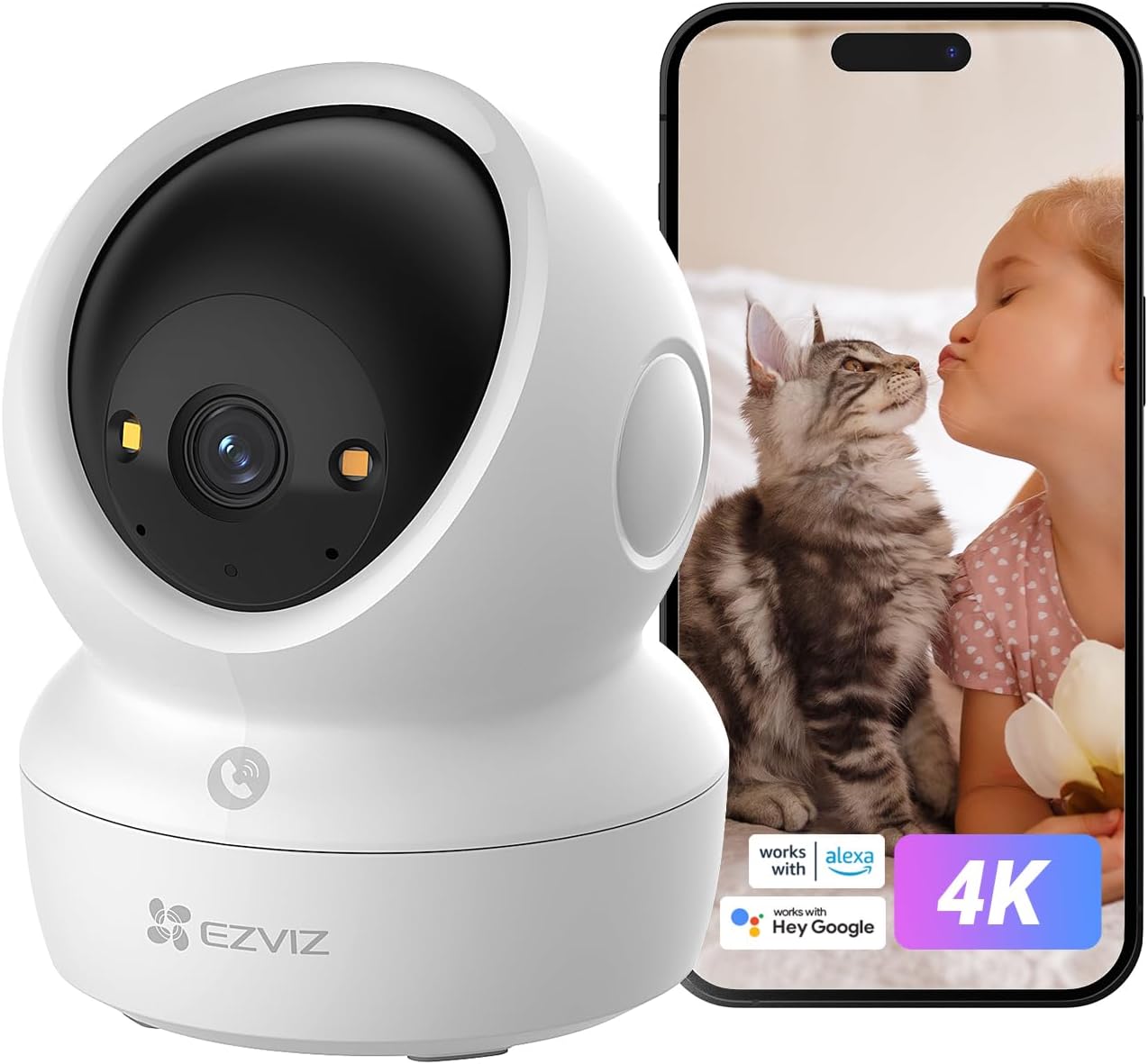 EZVIZ H6c G1 Caméra 4K Intérieure Panoramique Vision Nocturne Couleur — Caméra de sécurité