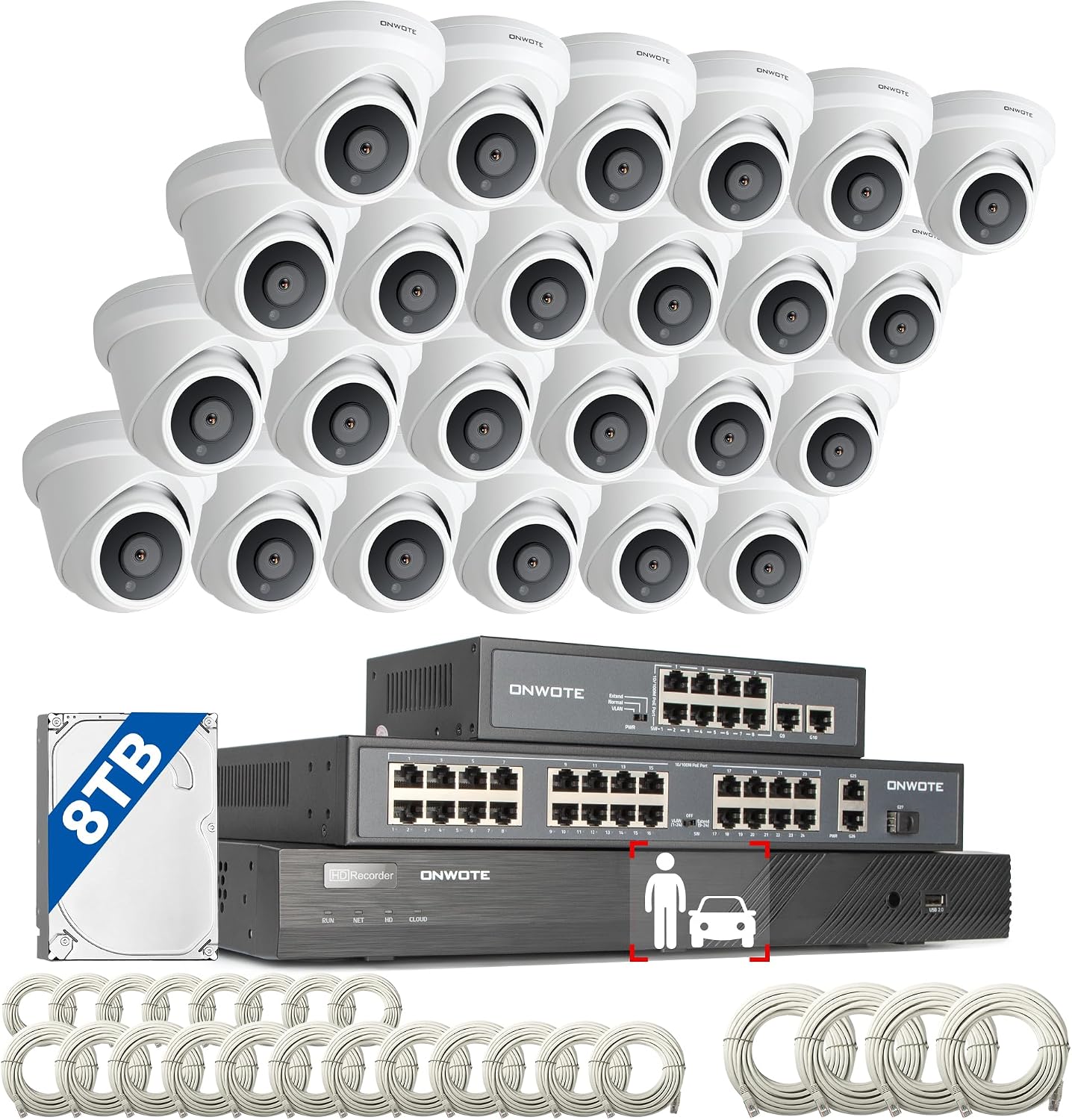 ONWOTE Système 32 Canaux NVR 12MP 8TB 24 Caméras PoE — Caméra de sécurité