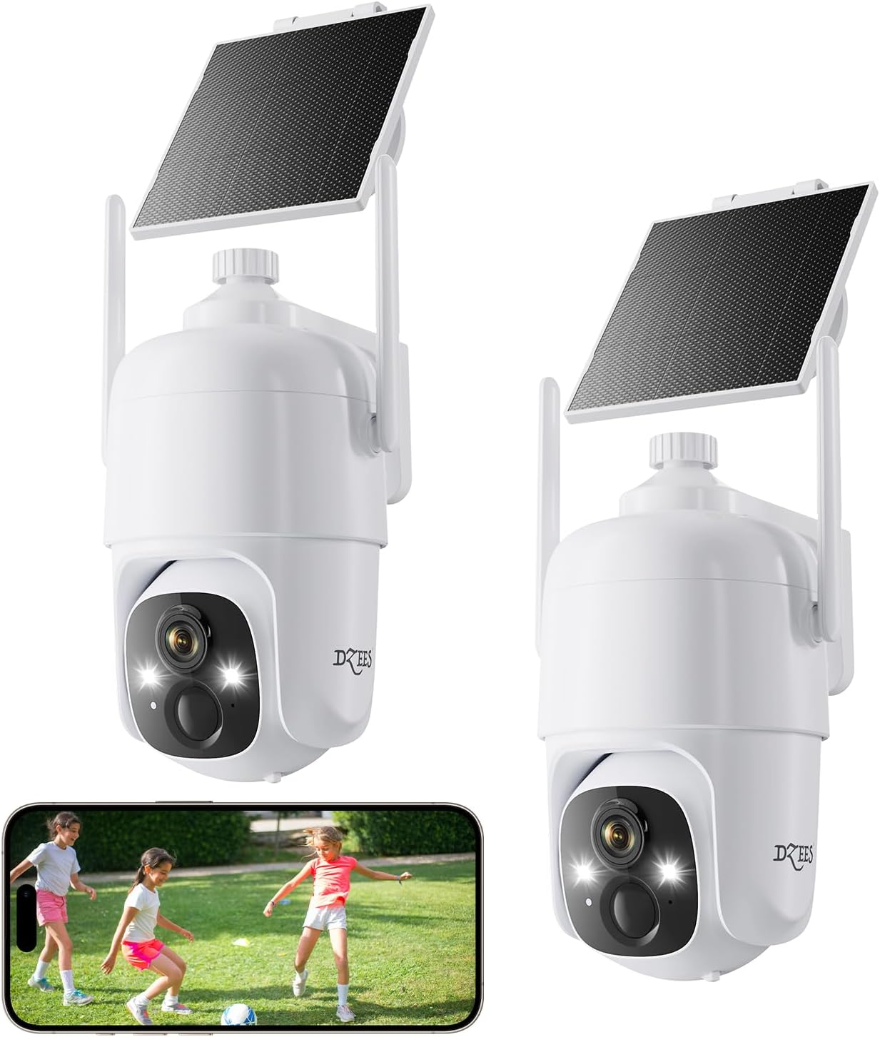 Caméra Dzees Solaire 2-Pack 2K WiFi 360° PTZ — Caméra de sécurité