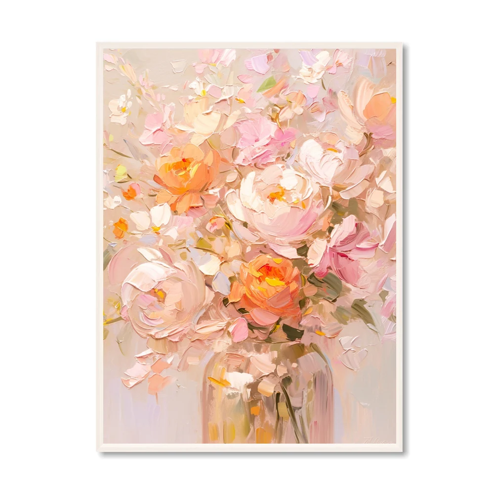 Poème de rosée – Œuvre d'art florale impressionniste en huile faite à la main — Décoration murale