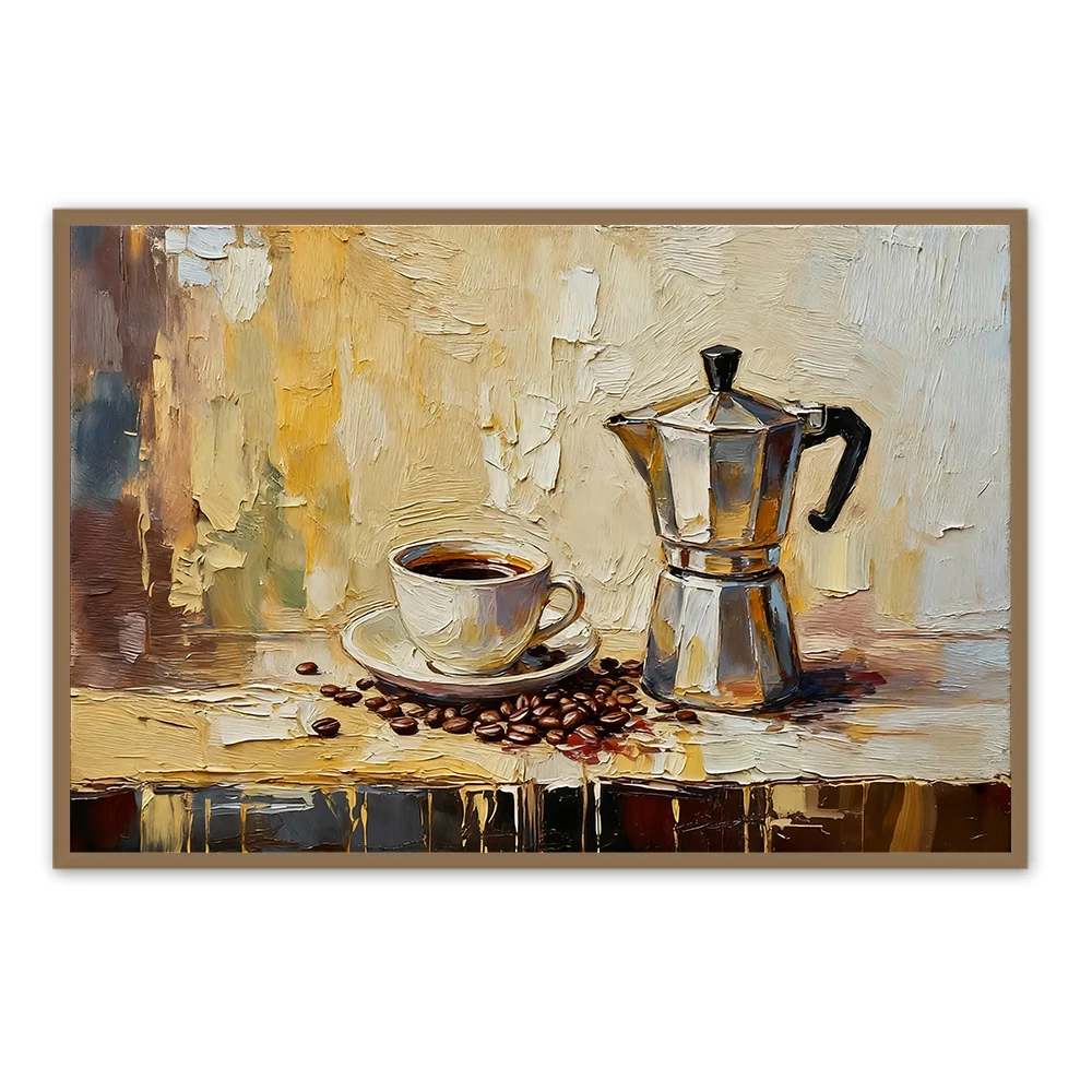 Morning Brew Peinture à l'huile artisanale de style nature morte — Décoration murale