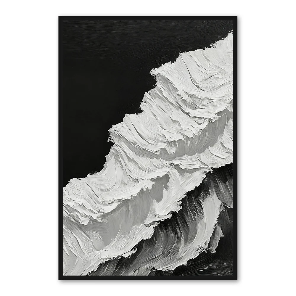 Wave Crest Theme Painting – Modern Abstract Style Texture Wall Art - Black Frame / 24"x 20"/ 61 x 51 CM — Wall Decor
